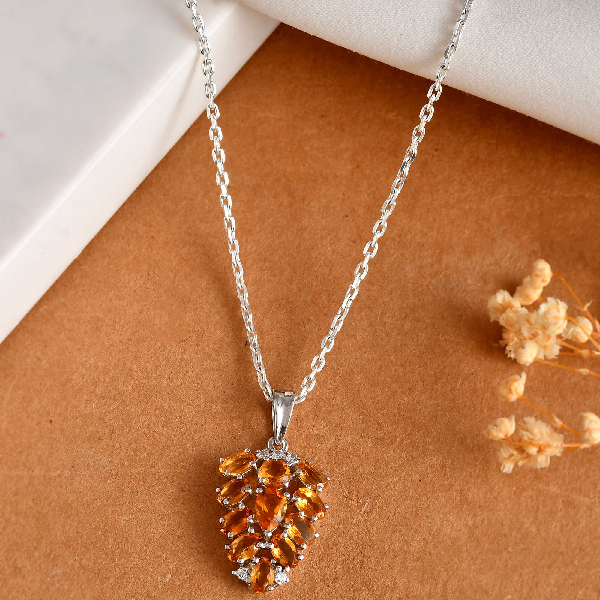 Citrine Cluster Pendant - 925 Silver Jewellery Meera Jaipur
