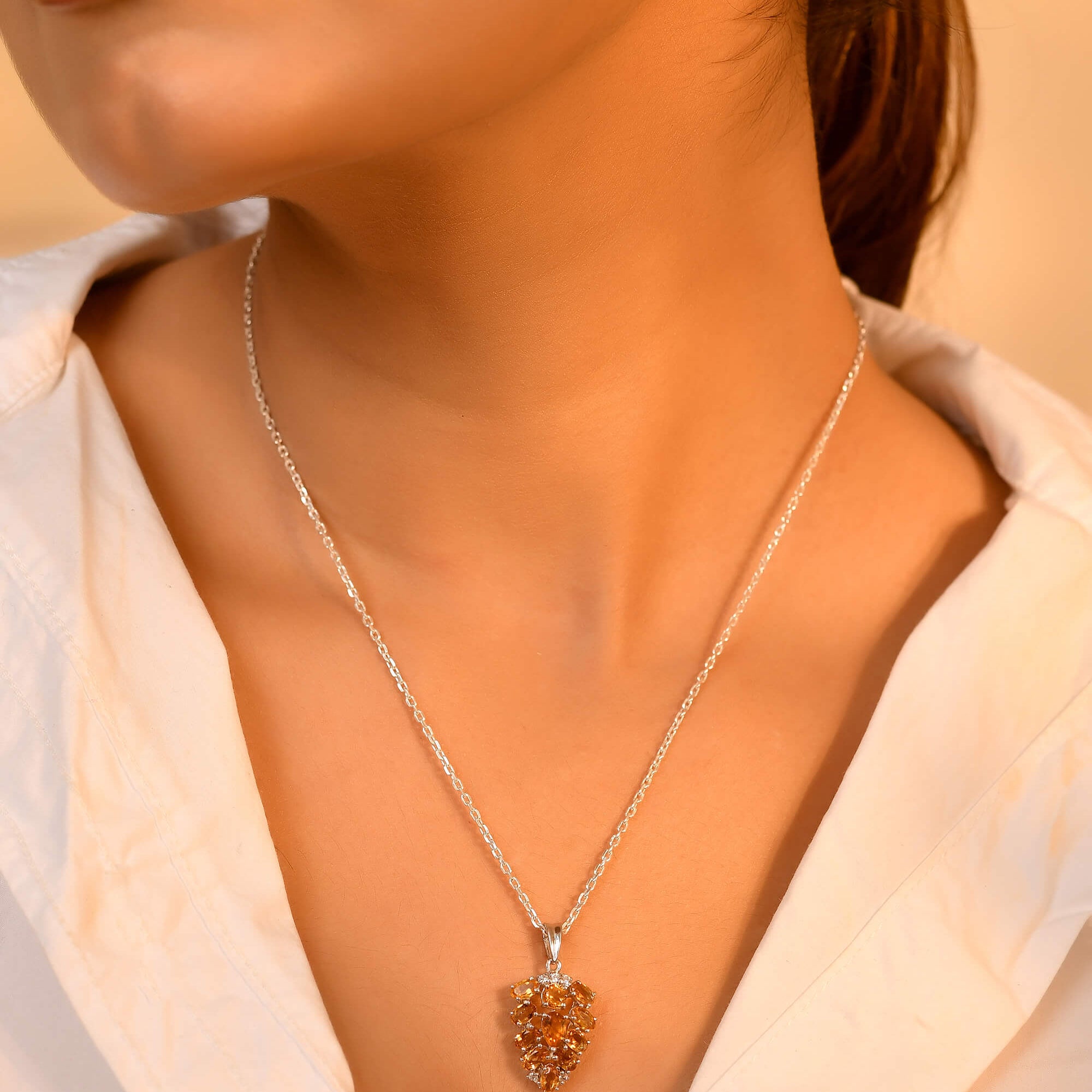 Citrine Cluster Pendant - 925 Silver Jewellery Meera Jaipur
