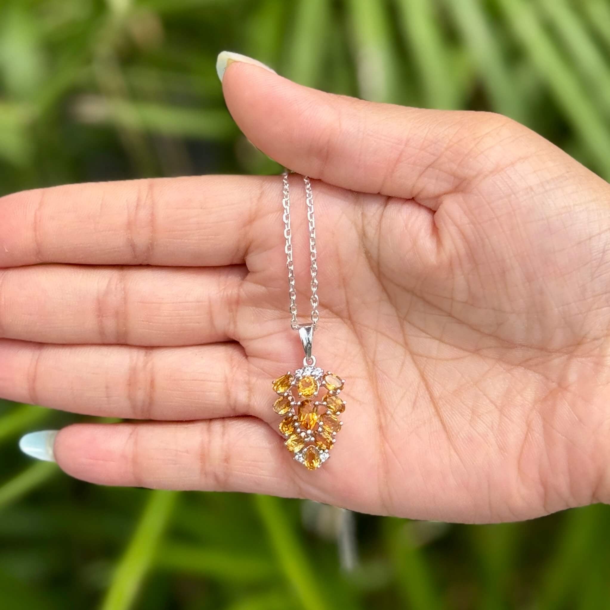 Citrine Cluster Pendant - 925 Silver Jewellery Meera Jaipur