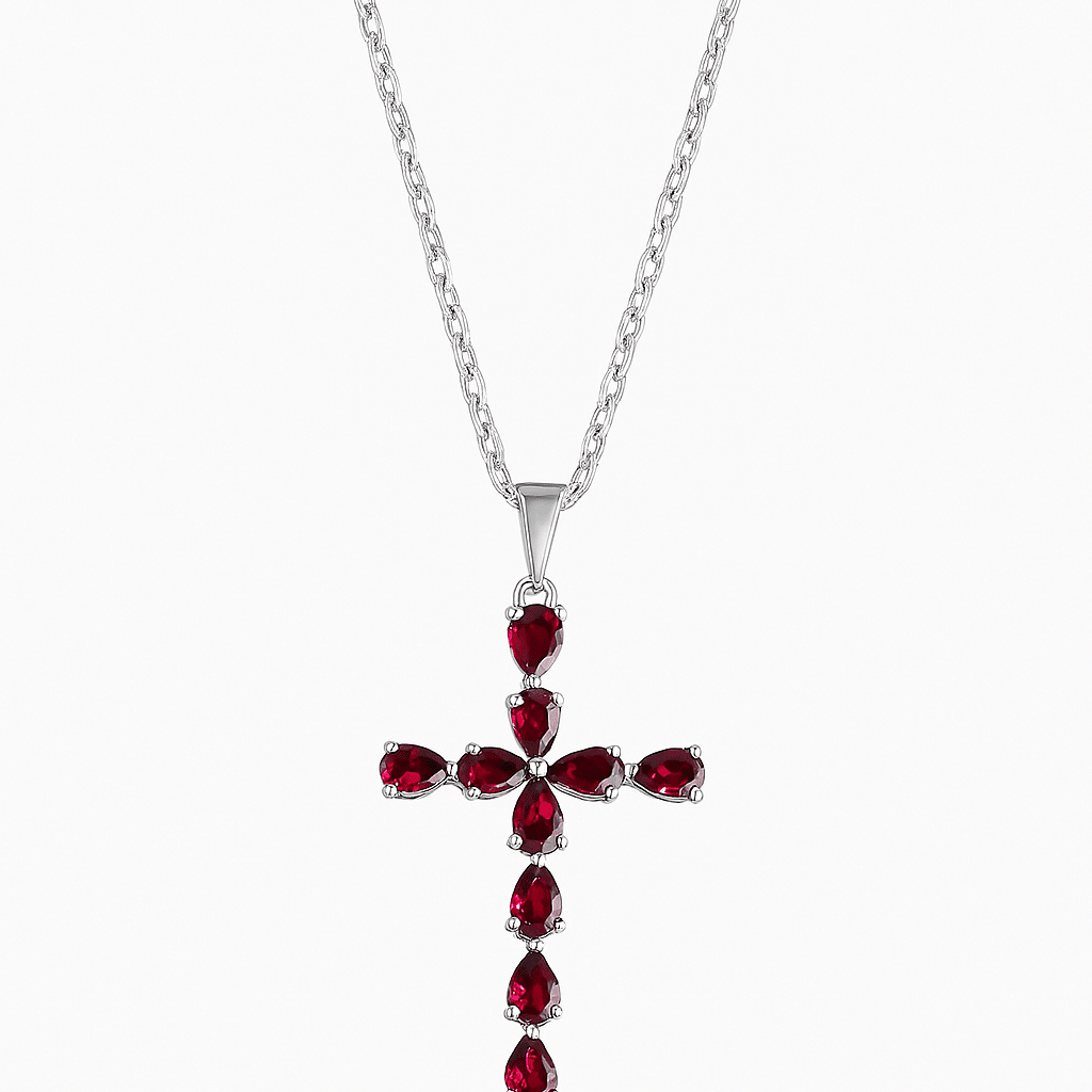 Crimson Cross Pendant - 925 Silver Jewellery Meera Jaipur