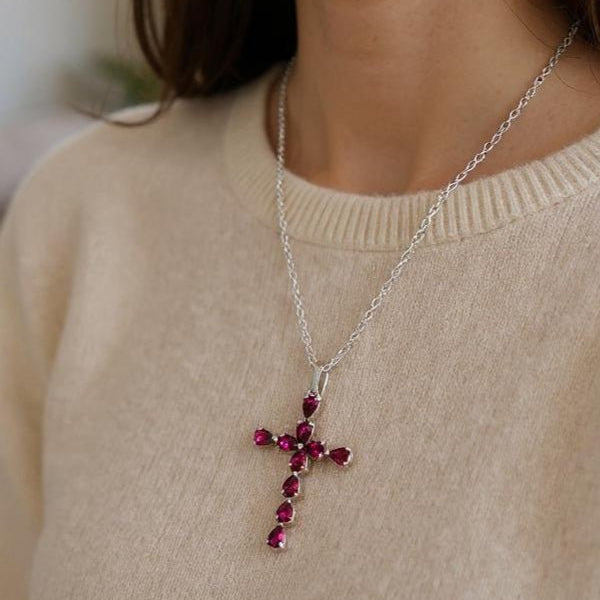 Crimson Cross Pendant - 925 Silver Jewellery Meera Jaipur