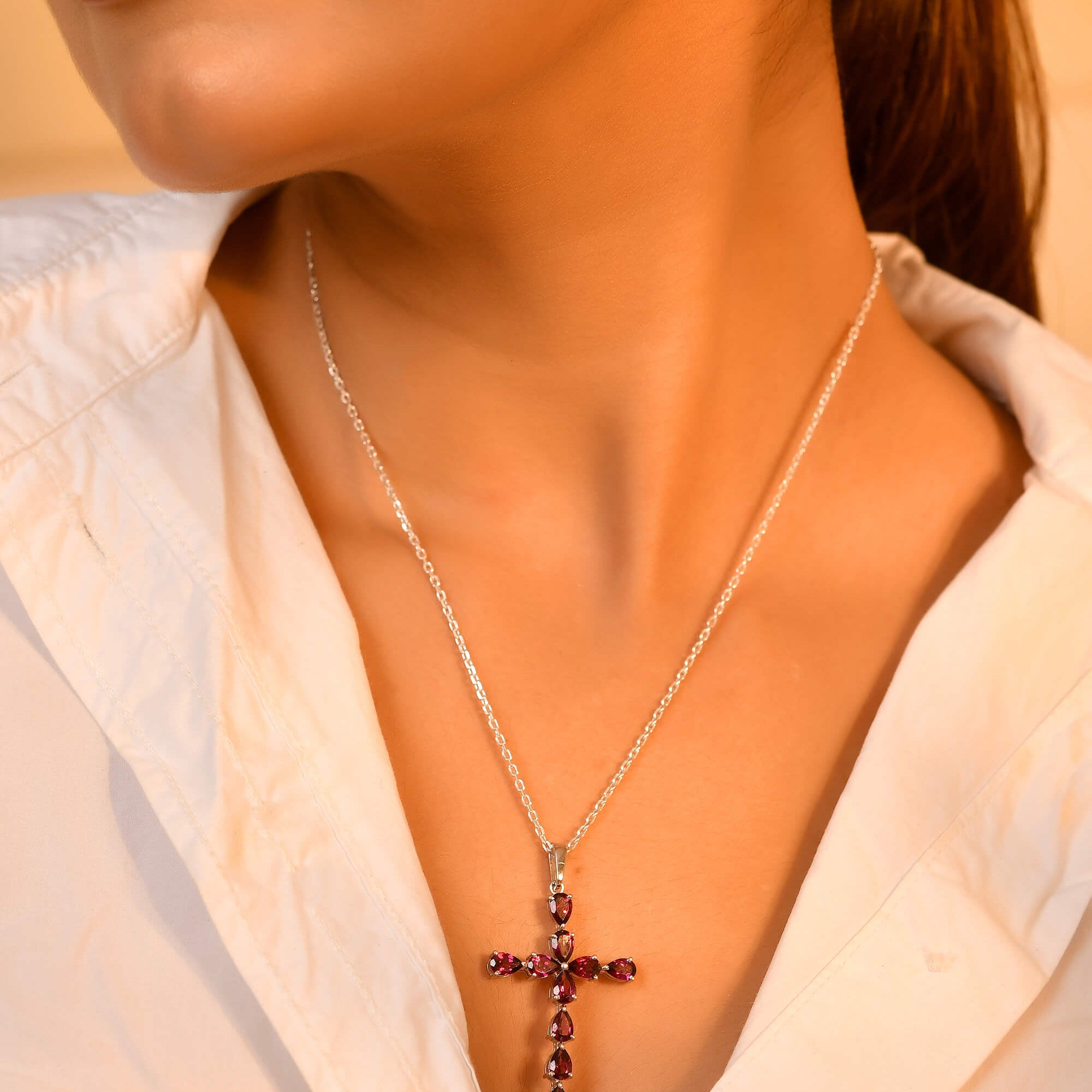 Crimson Cross Pendant - 925 Silver Jewellery Meera Jaipur