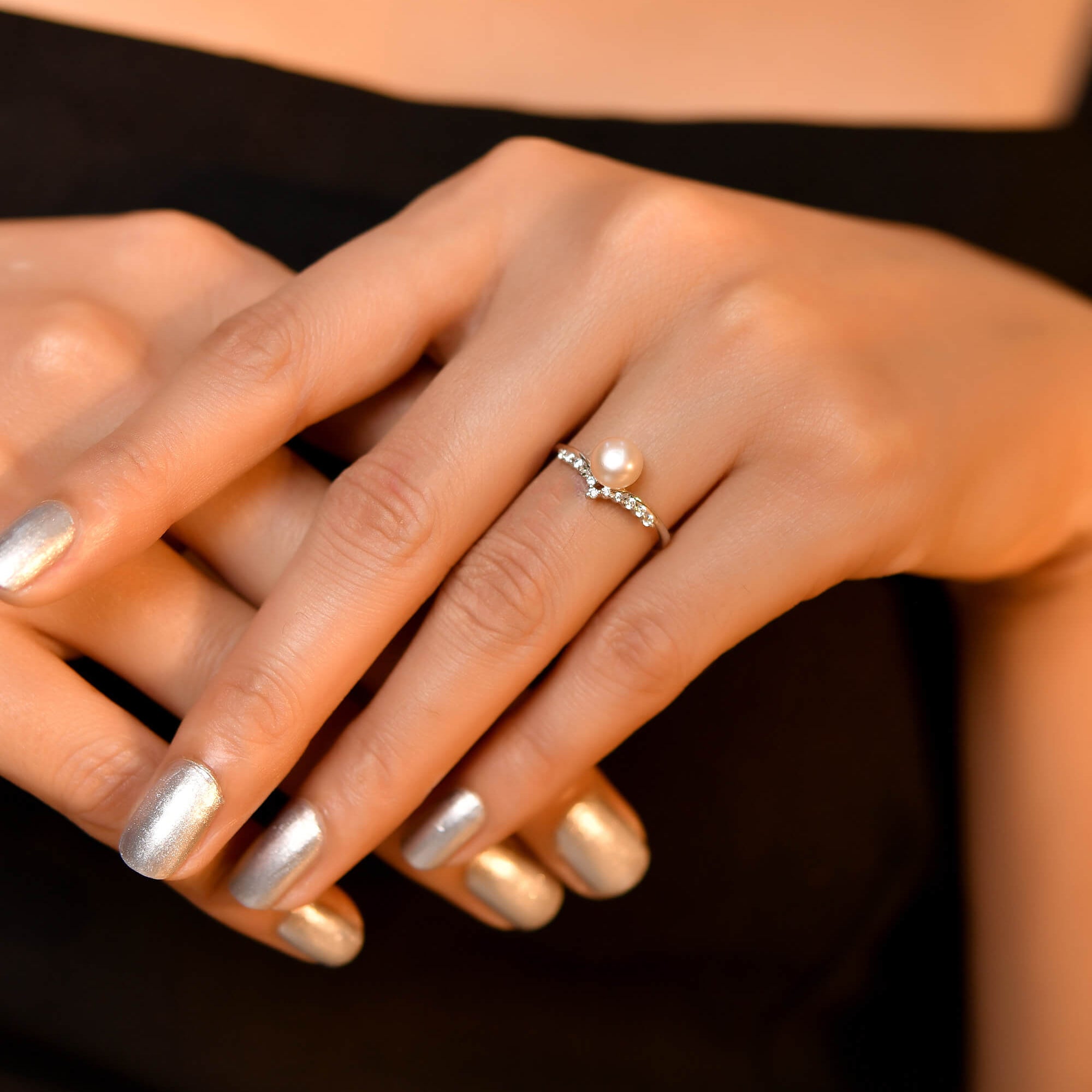 Crown silver pearl ring - 925 Silver Jewellery Meera Jaipur