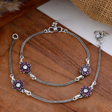 Silver Anklet Cut stone