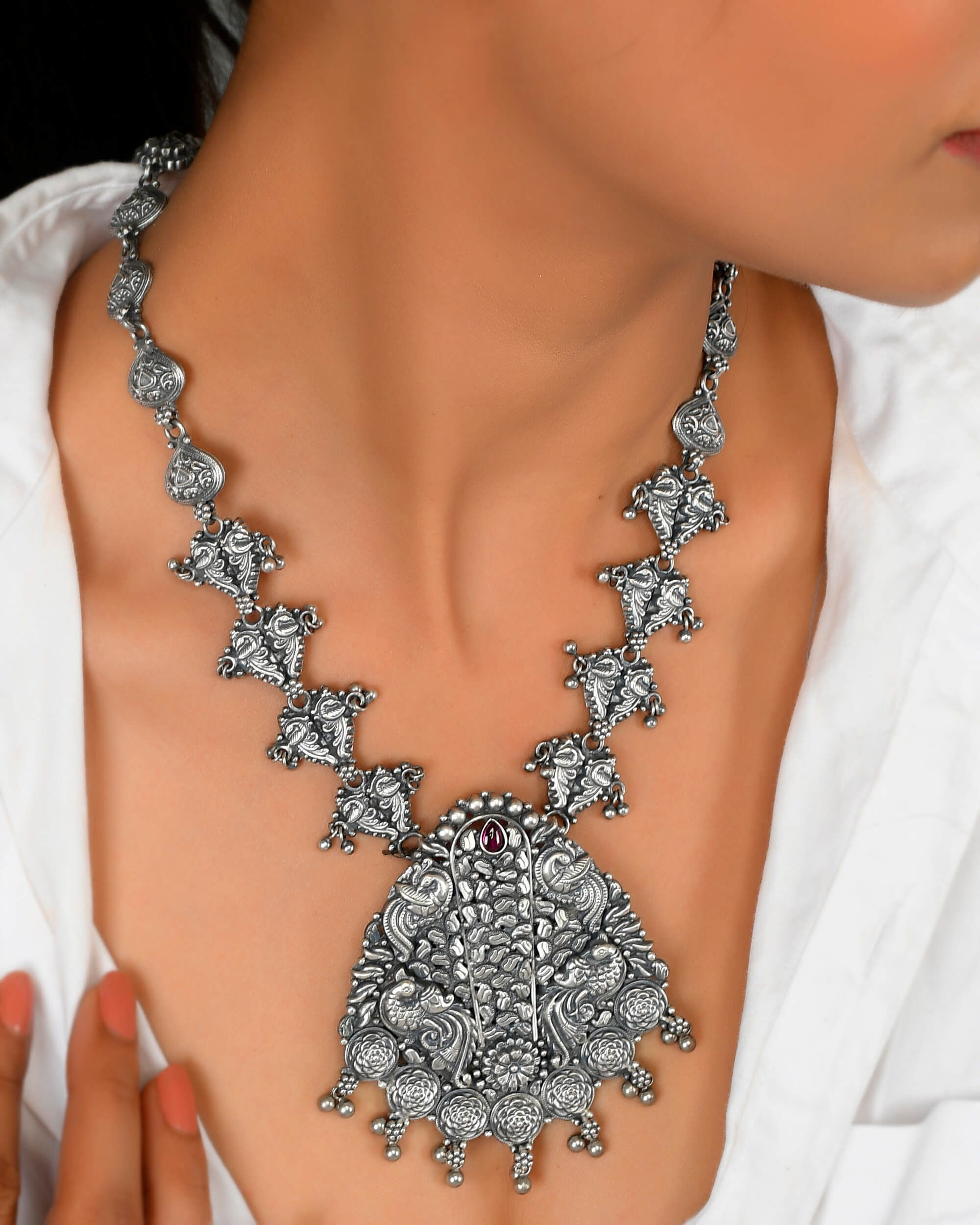 Temple made Silver necklace - 925 Silver Jewellery Meera Jaipur