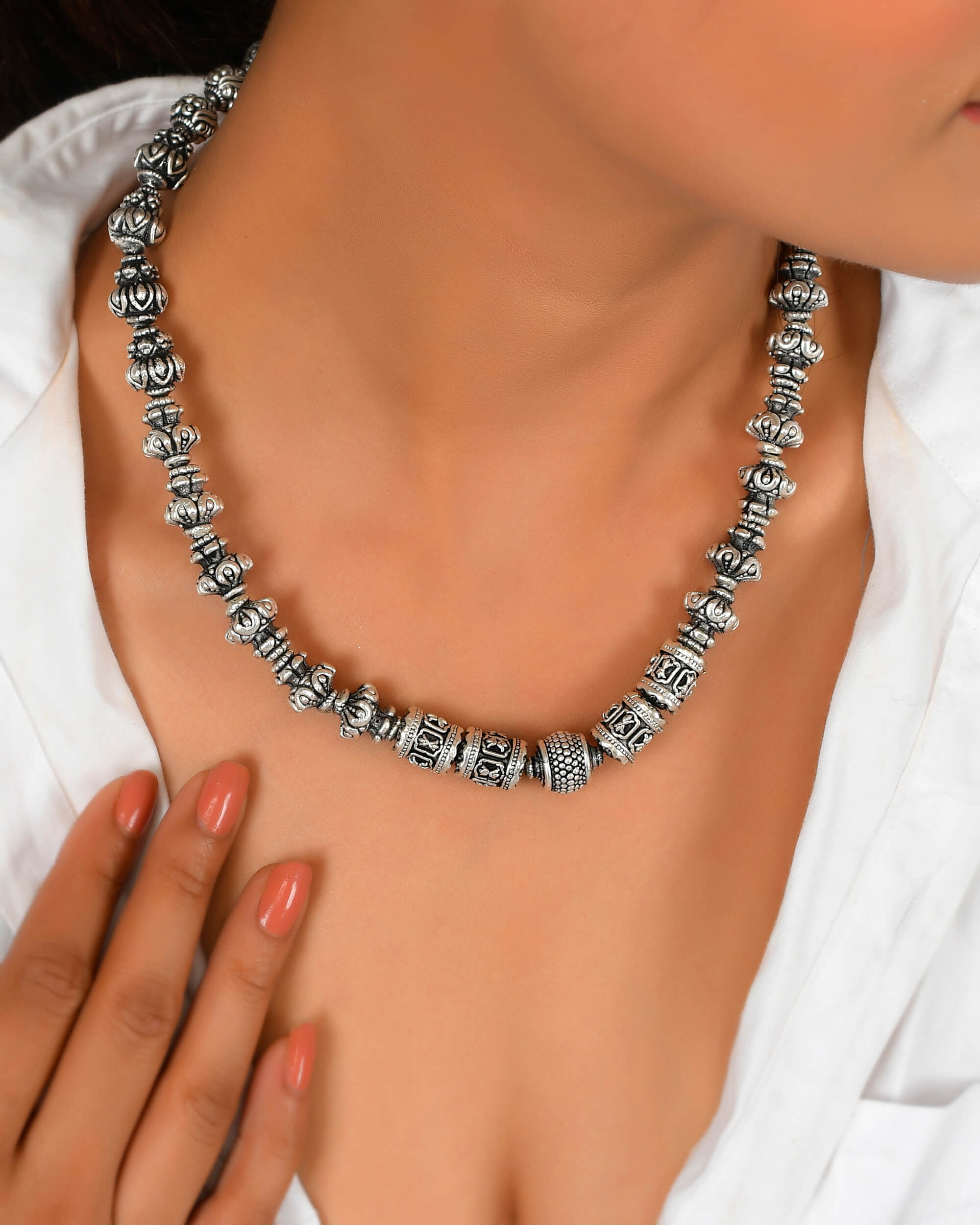 Laxmi motive Tribal Silver necklace - 925 Silver Jewellery Meera Jaipur