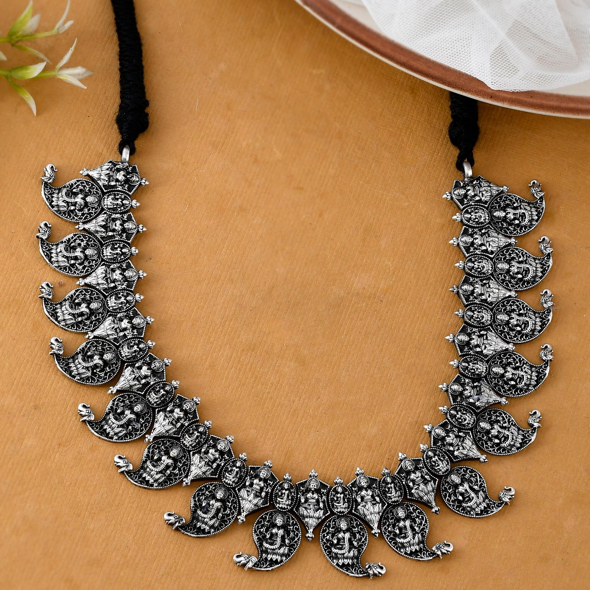 Laxmi Oxidised silver necklace - 925 Silver Jewellery Meera Jaipur