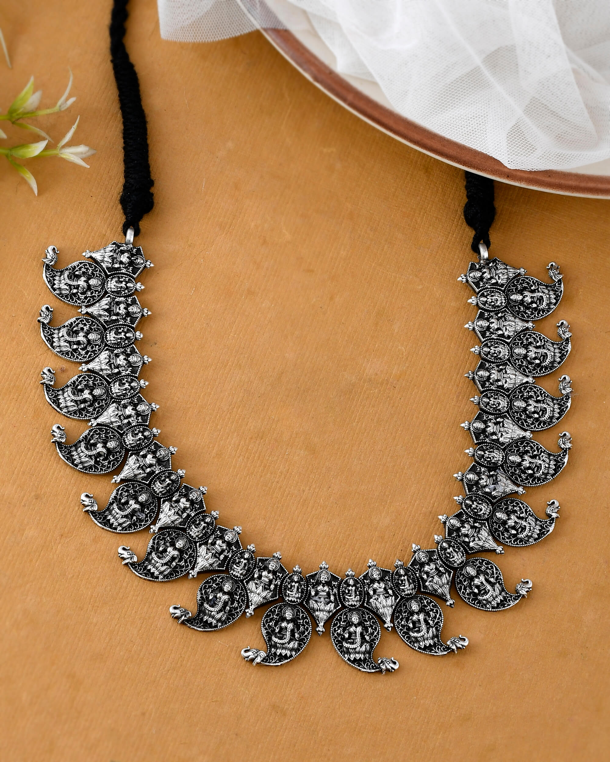 Laxmi Oxidised silver necklace - 925 Silver Jewellery Meera Jaipur