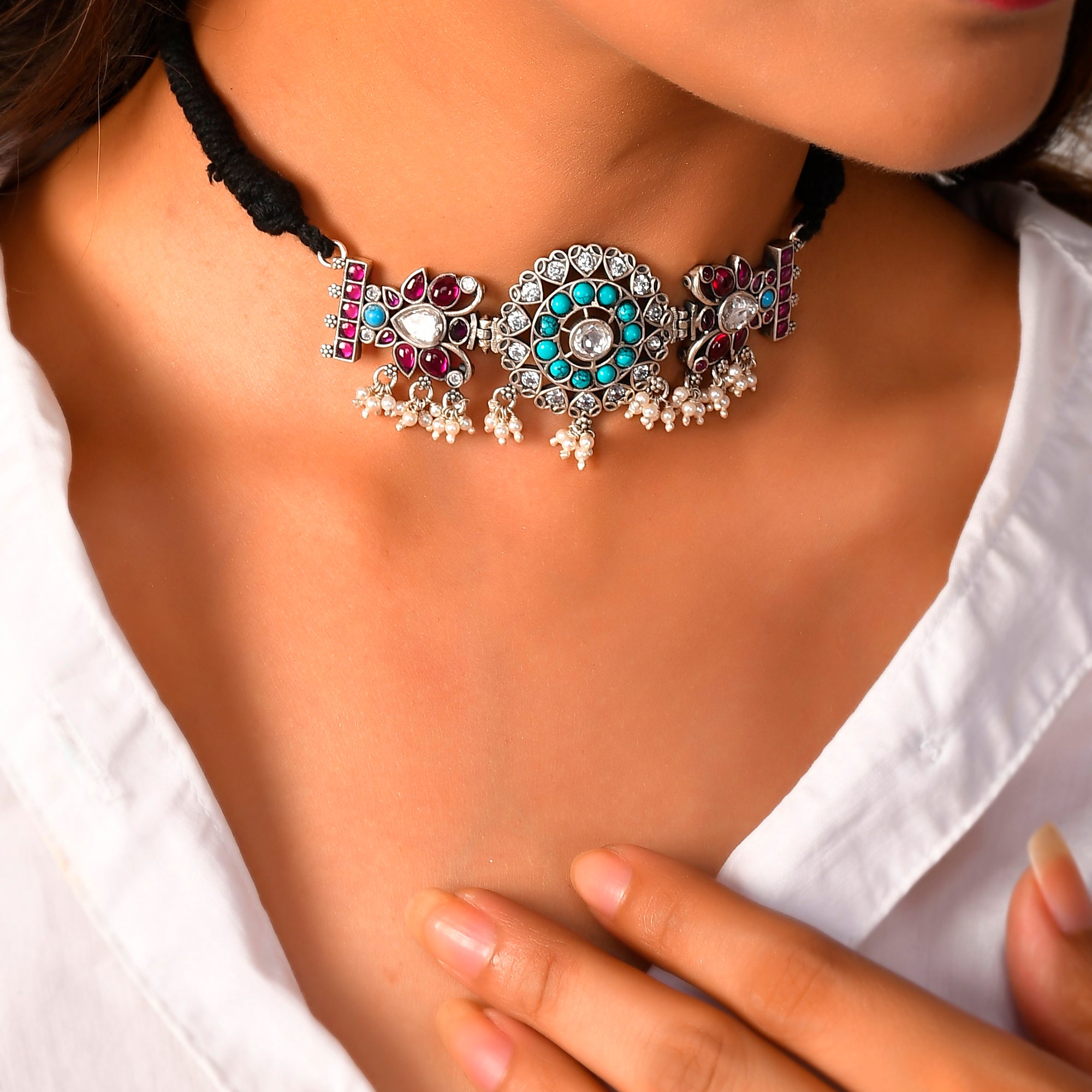 Jini silver choker necklace - 925 Silver Jewellery Meera Jaipur