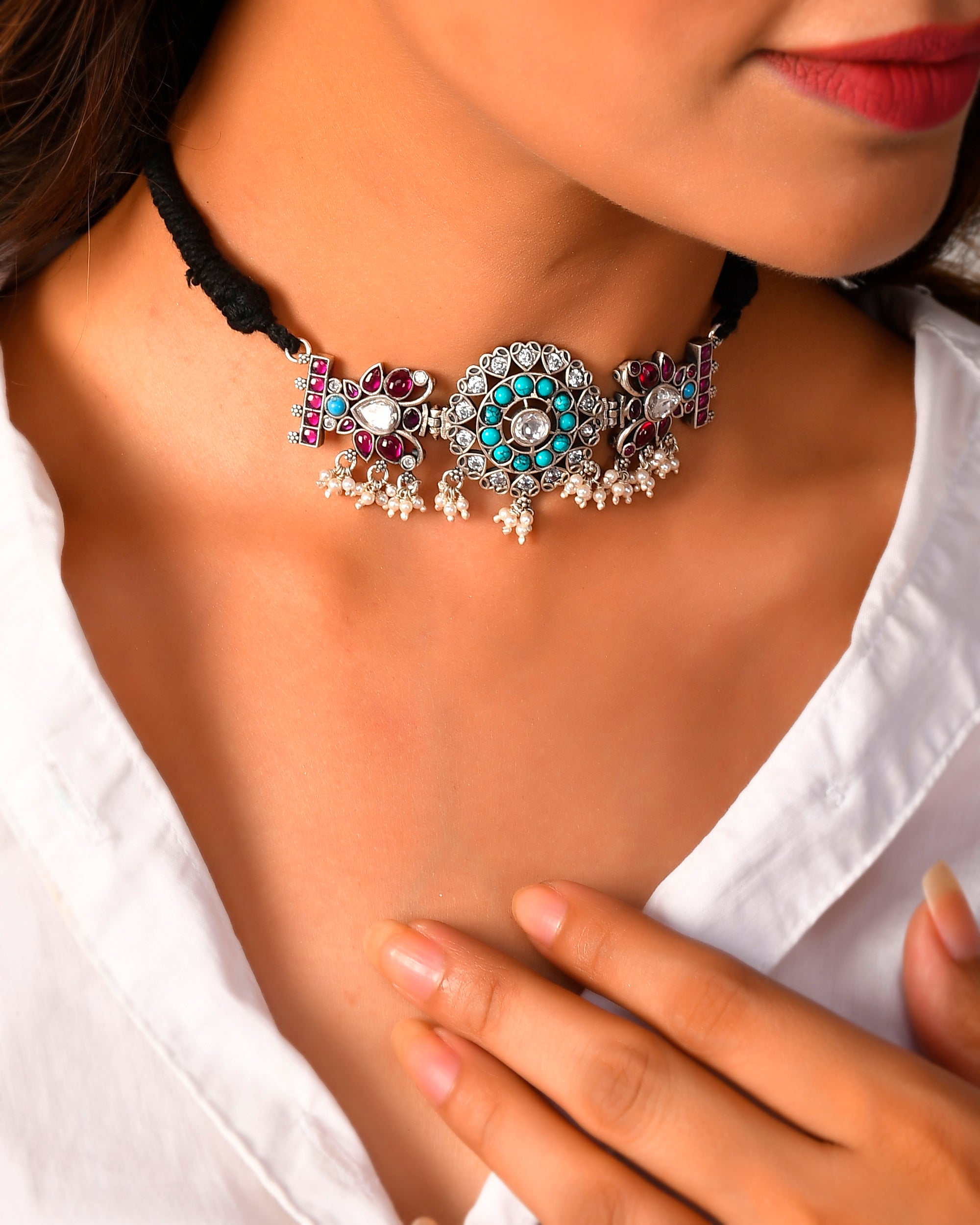 Jini silver choker necklace - 925 Silver Jewellery Meera Jaipur