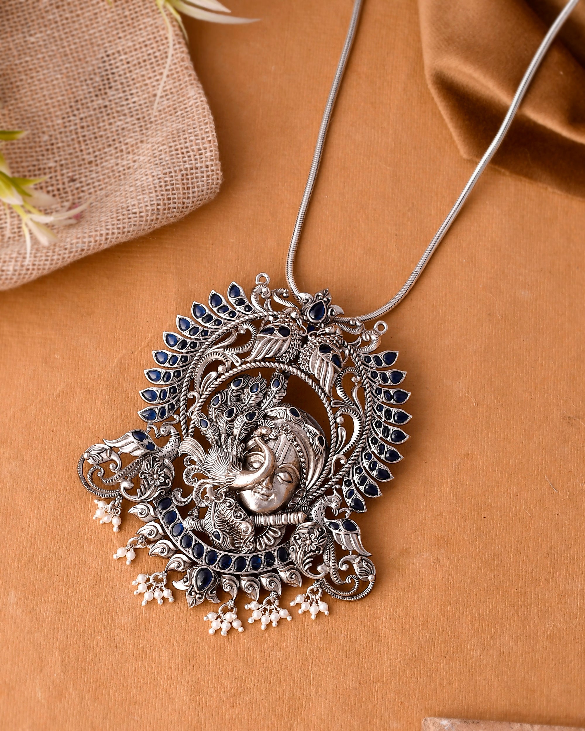 Krishnamayur silver necklace - 925 Silver Jewellery Meera Jaipur