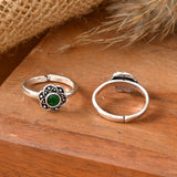 Phool cut stone silver toe ring