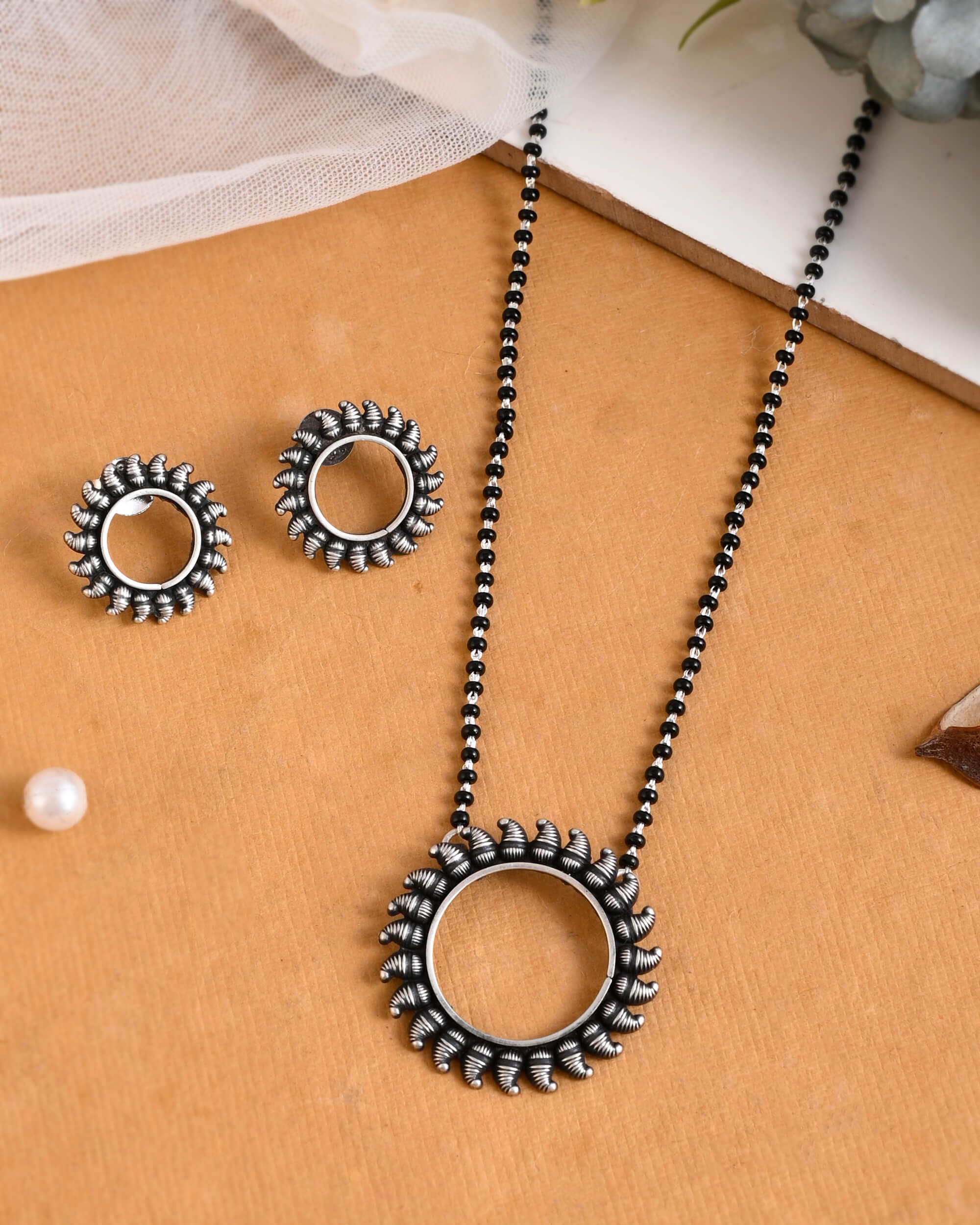 Adya Round Tribal Pendant Set - 925 Silver Jewellery Meera Jaipur