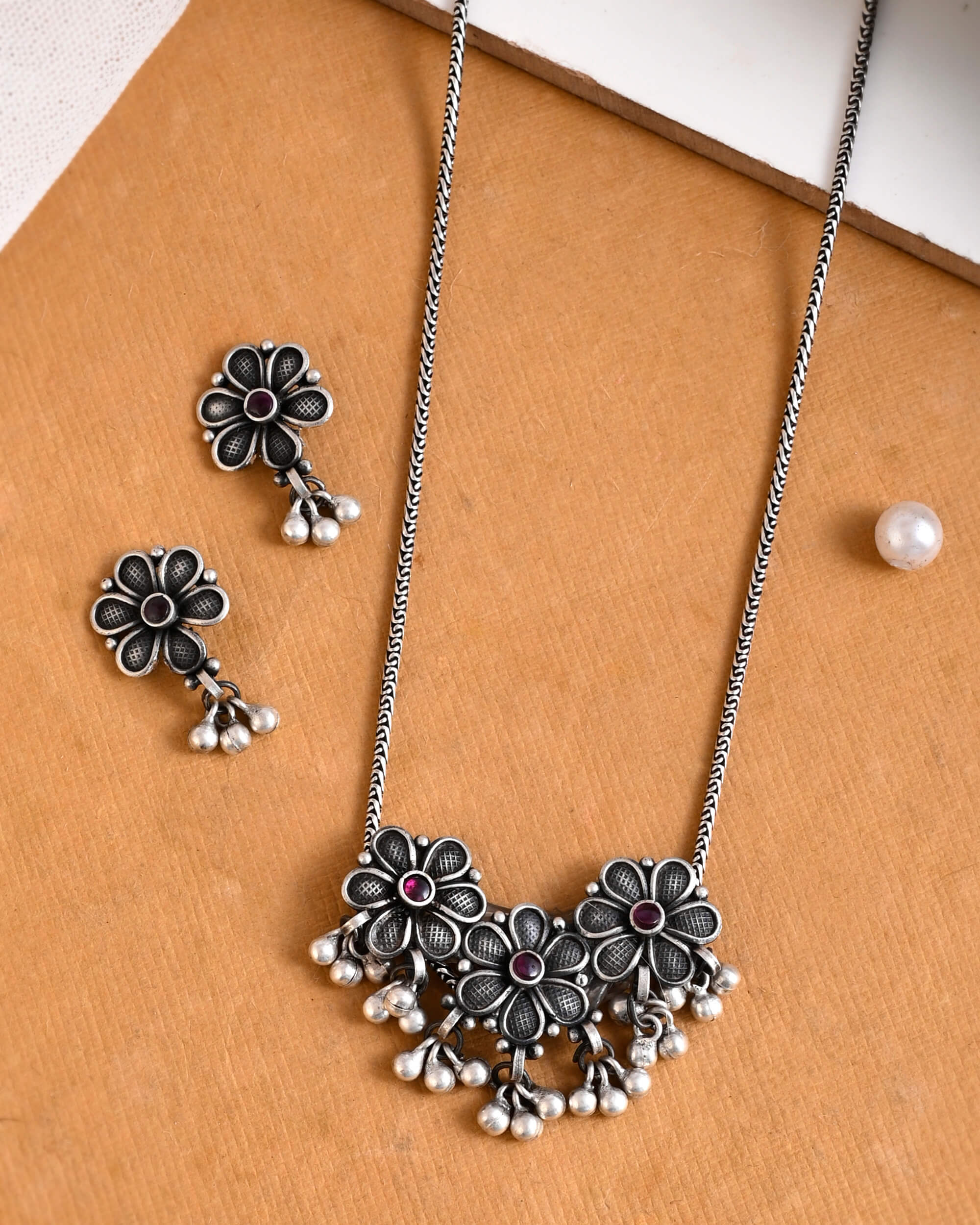 Adya pearl Tribal Pendant Set - 925 Silver Jewellery Meera Jaipur