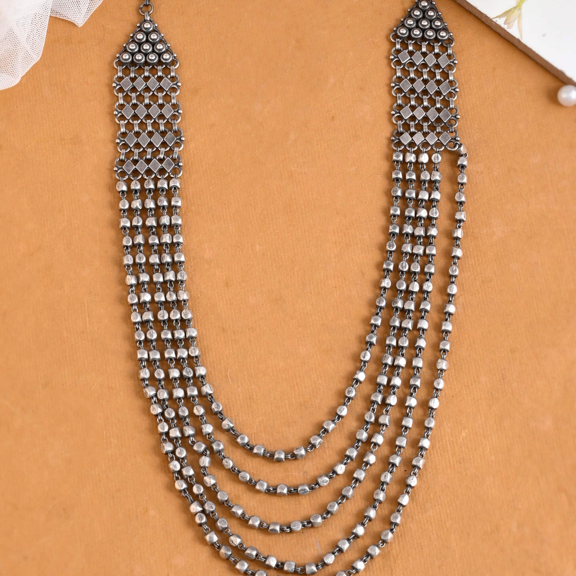5 Line Tribal silver necklace - 925 Silver Jewellery Meera Jaipur