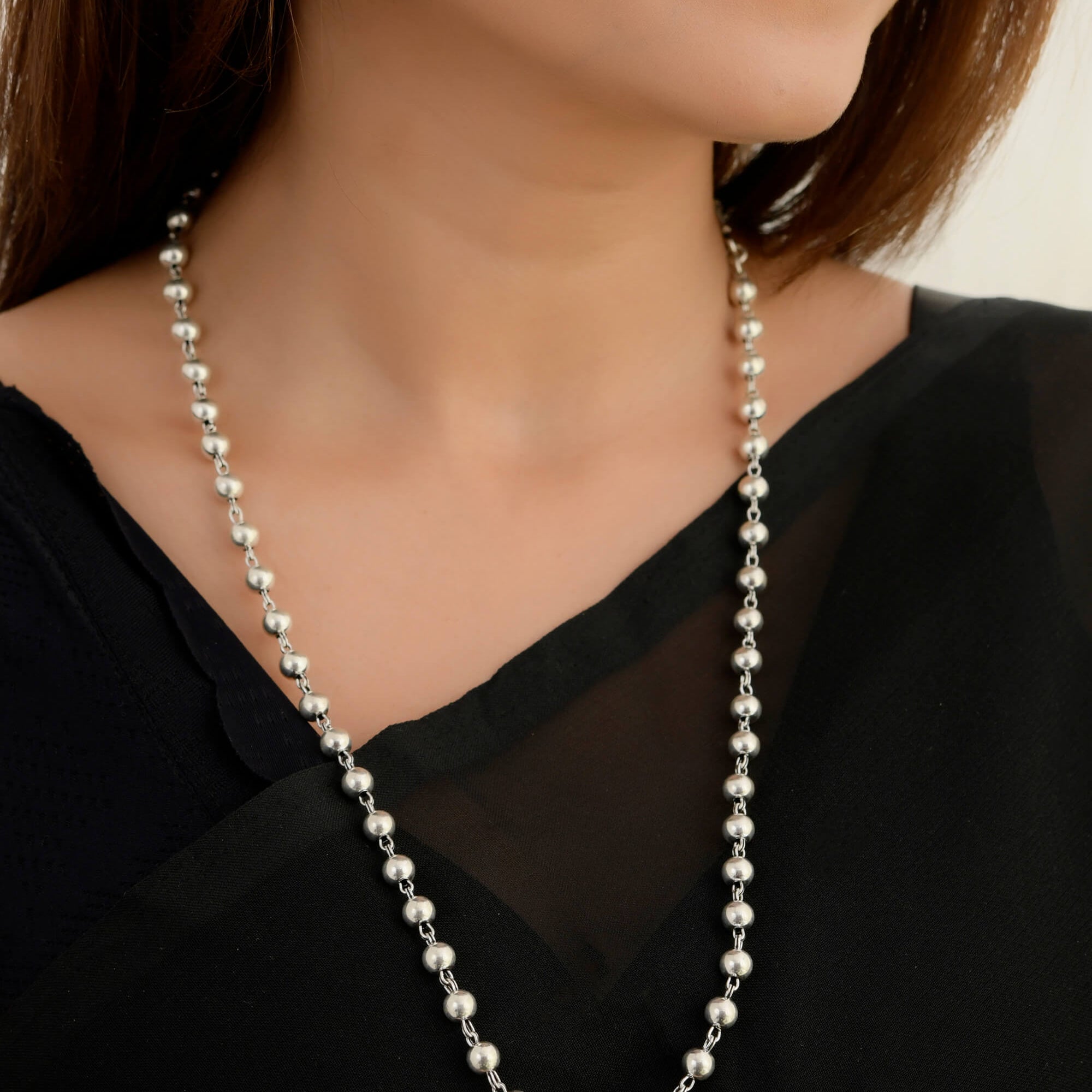 Ridhi Beaded Silver Necklace - 925 Silver Jewellery Meera Jaipur