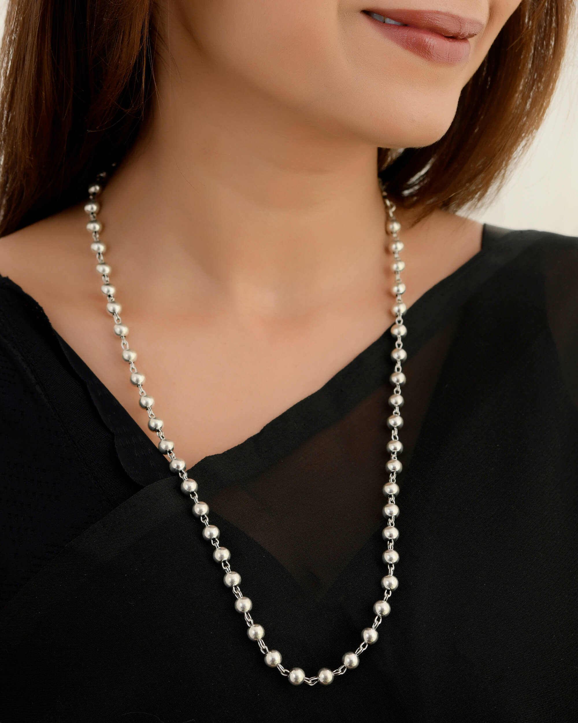 Ridhi Beaded Silver Necklace - 925 Silver Jewellery Meera Jaipur