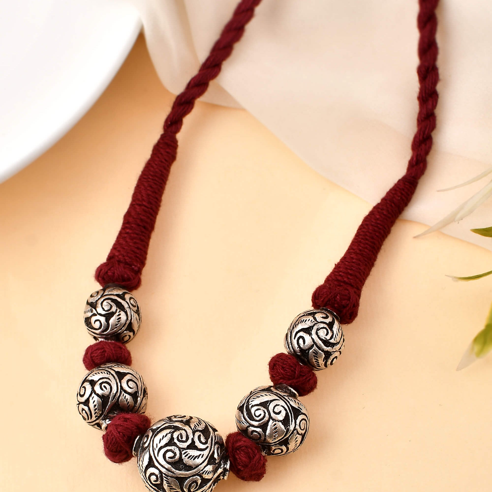 Gomi beads silver necklace - 925 Silver Jewellery Meera Jaipur