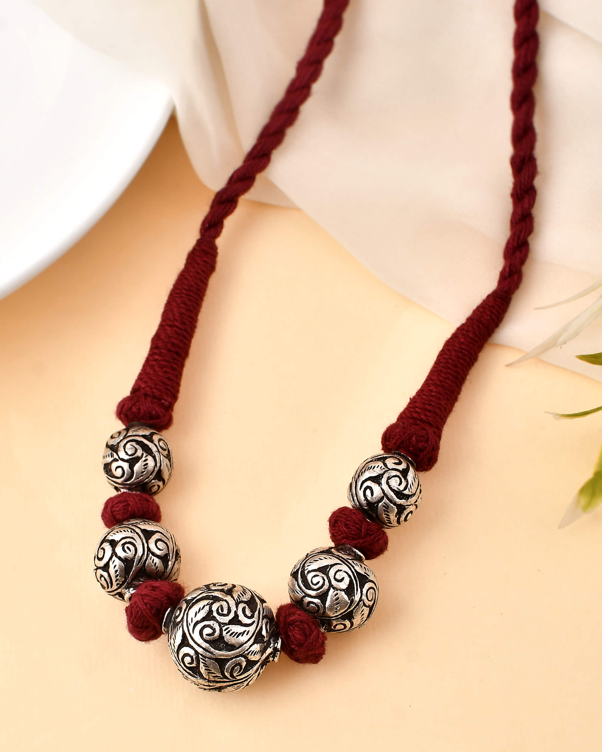 Gomi beads silver necklace - 925 Silver Jewellery Meera Jaipur