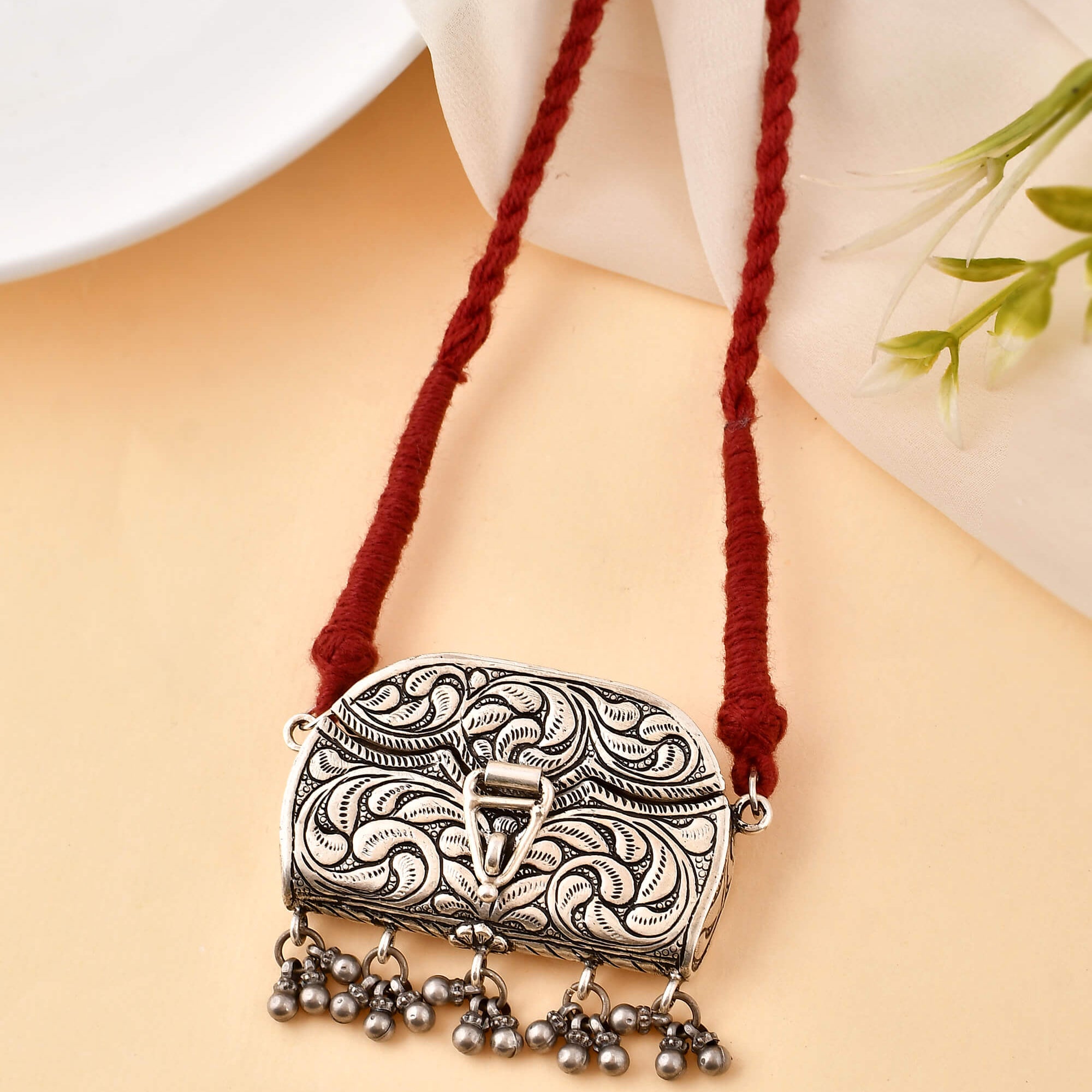 Batua silver necklace - 925 Silver Jewellery Meera Jaipur