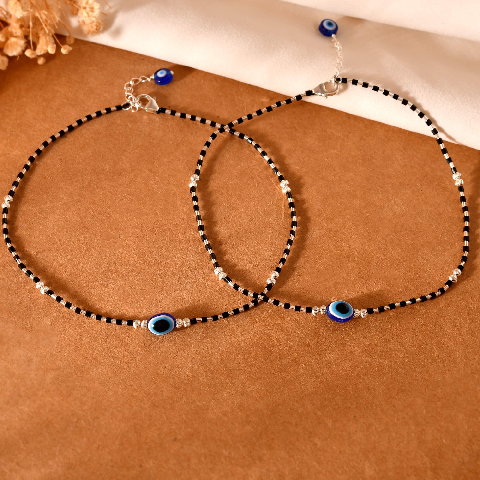 Evil Eye Bead Silver Anklet