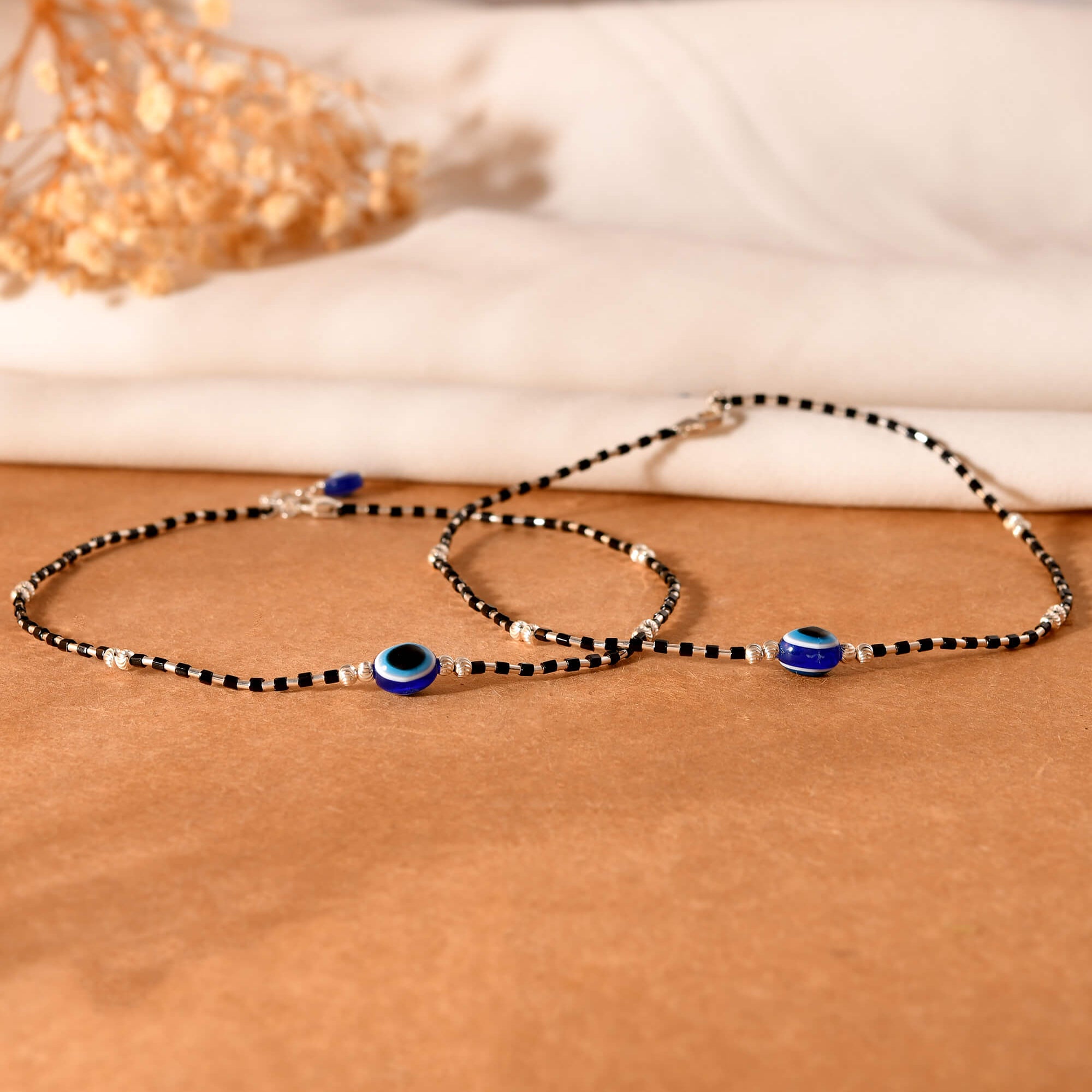 Evil Eye Bead Silver Anklet