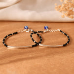 Black Bead Silver Bar Bracelets - 925 Silver Jewellery Meera Jaipur