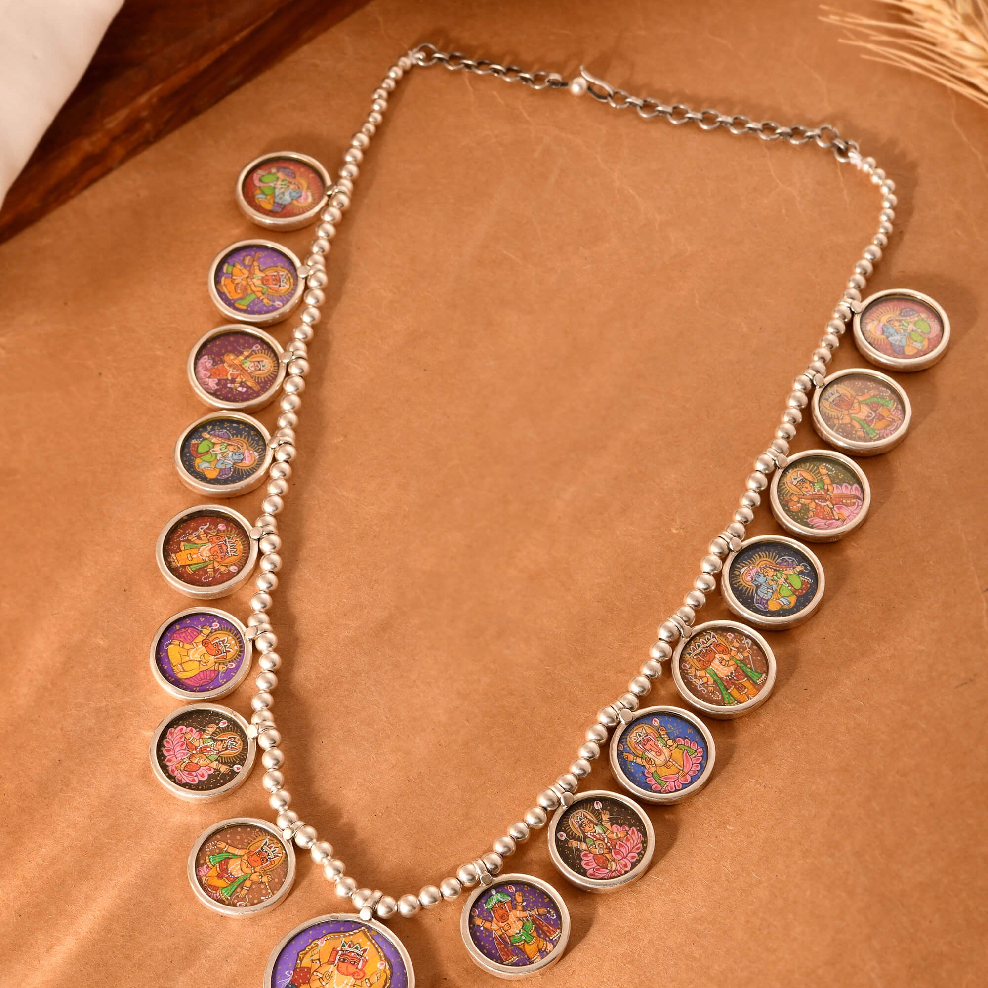 Hand Painted God Silver Necklace