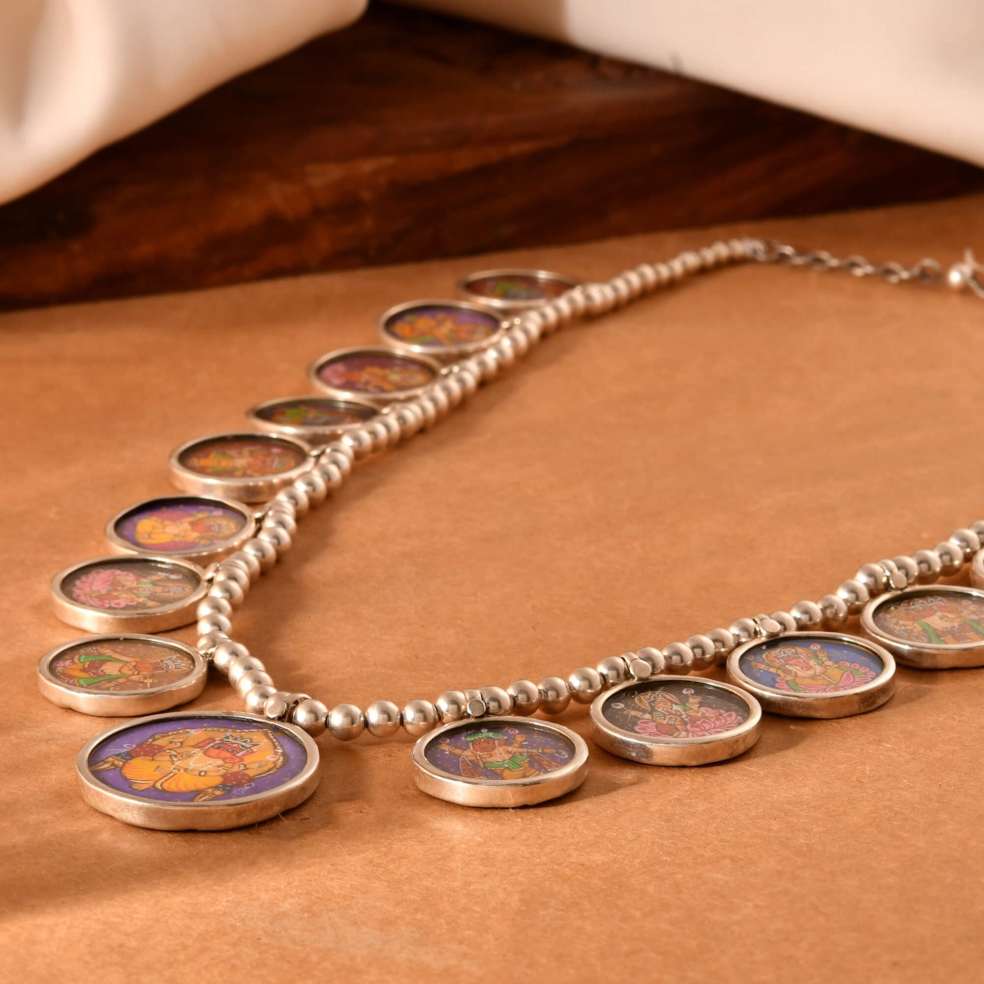 Hand Painted God Silver Necklace
