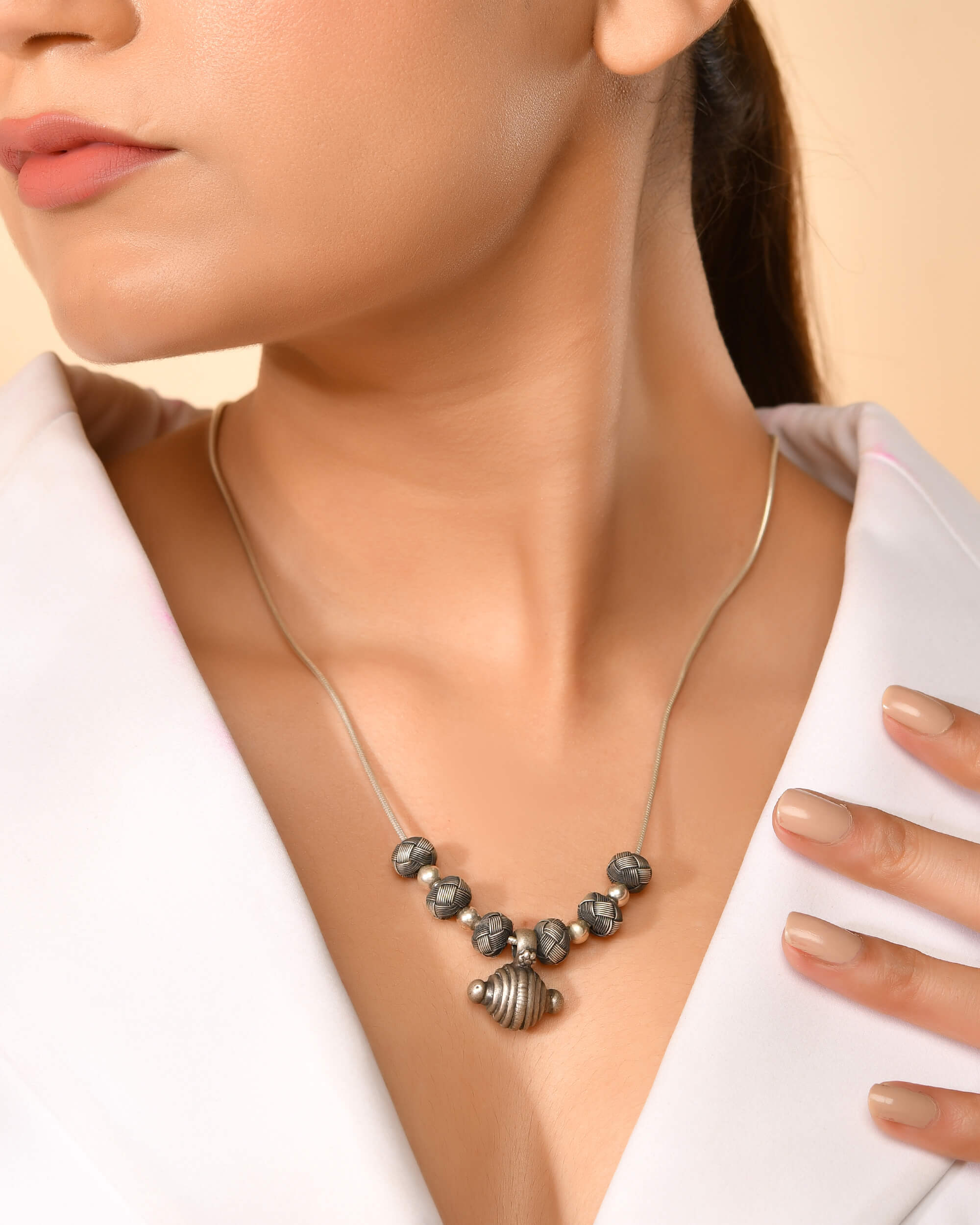 Heritage Silver Bead Necklace - 925 Silver Jewellery Meera Jaipur