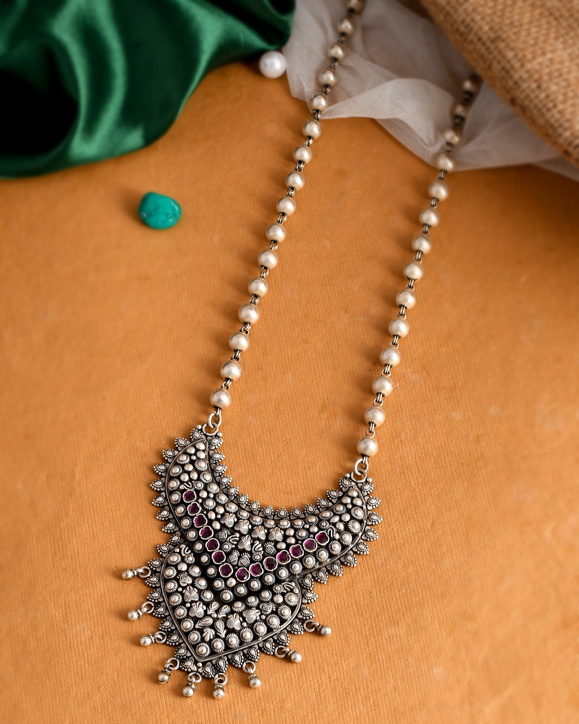 Tilaka long necklace - 925 Silver Jewellery Meera Jaipur