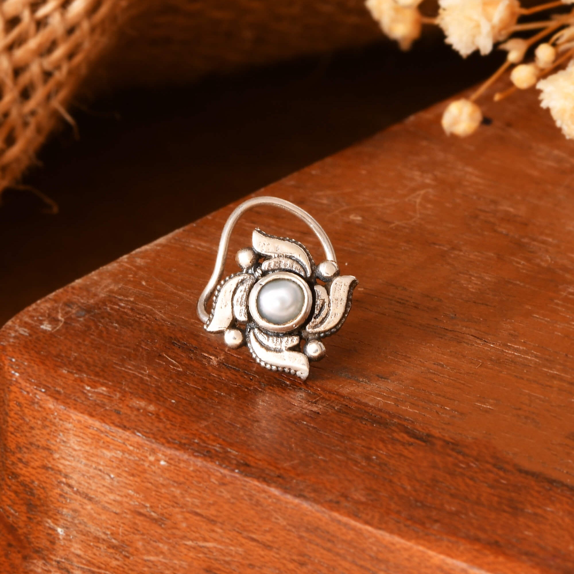 Floral Nose Pin - 925 Silver Jewellery Meera Jaipur