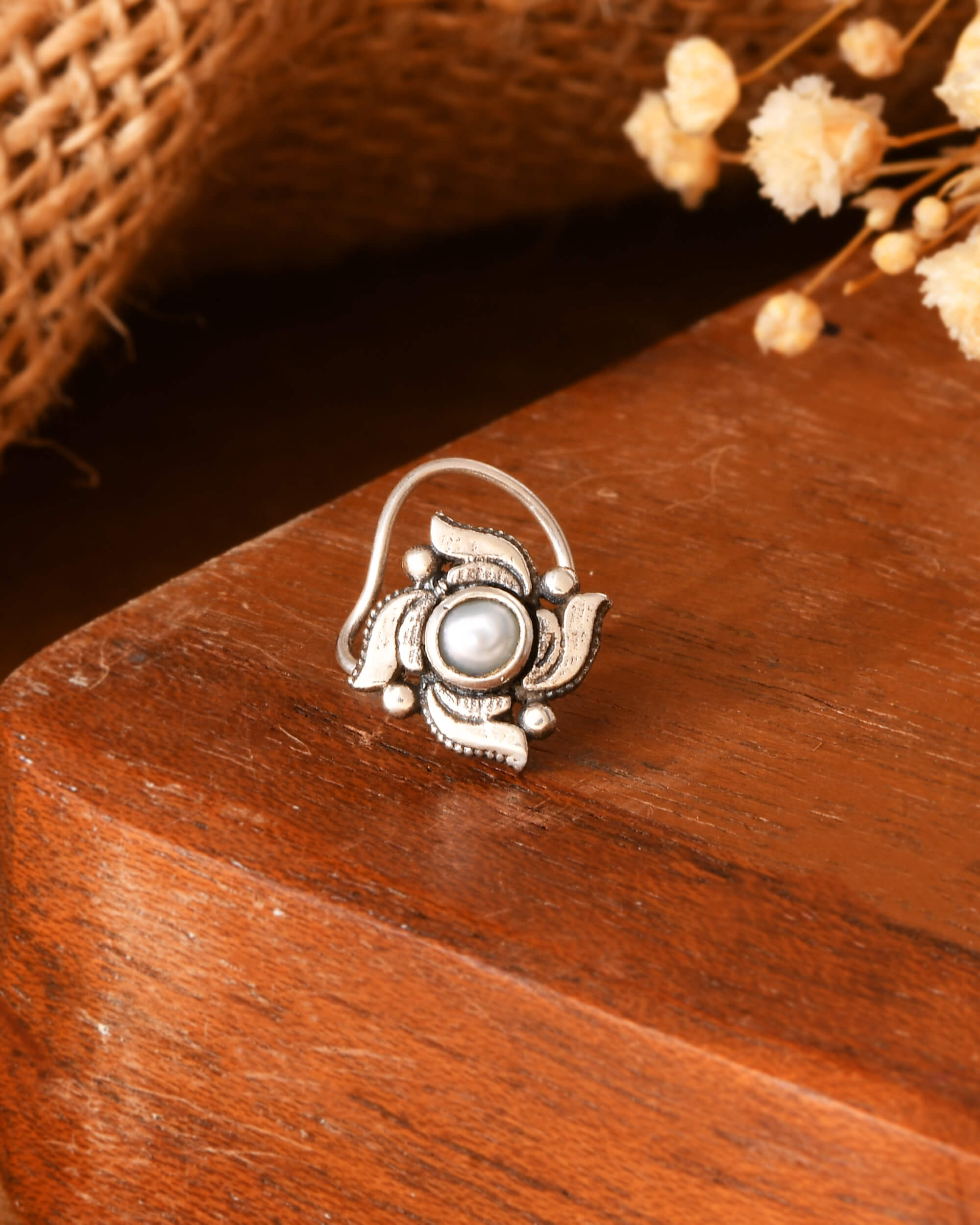 Floral Nose Pin - 925 Silver Jewellery Meera Jaipur
