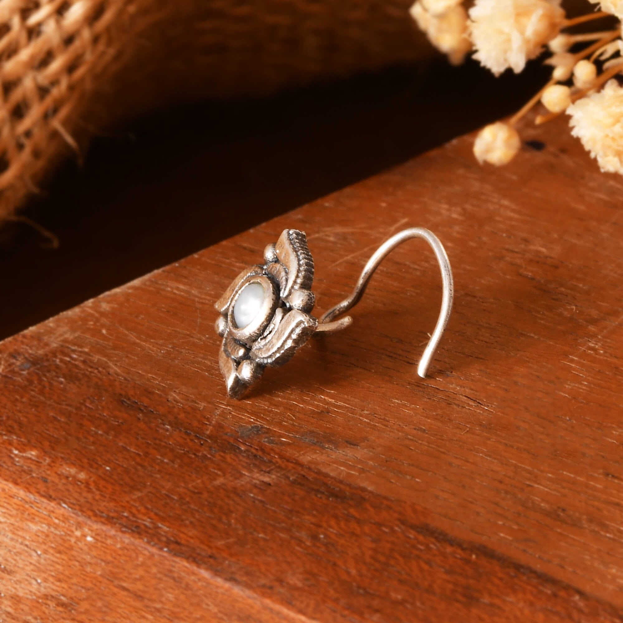 Floral Nose Pin - 925 Silver Jewellery Meera Jaipur