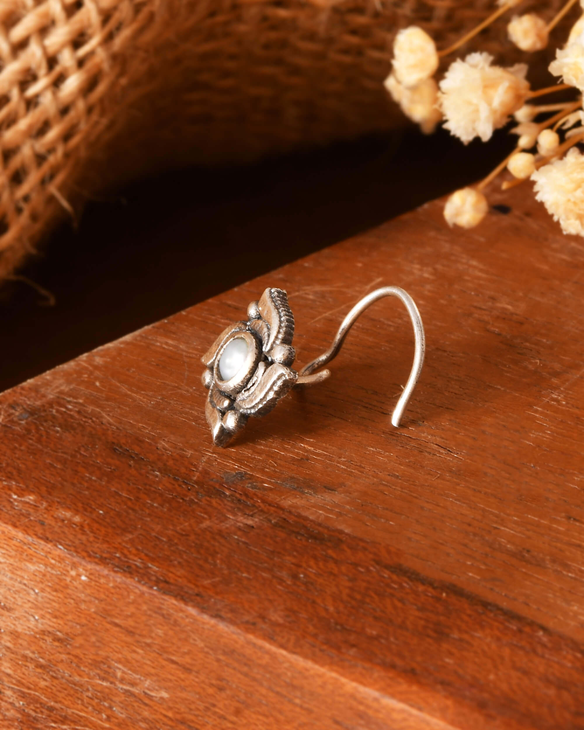 Floral Nose Pin - 925 Silver Jewellery Meera Jaipur
