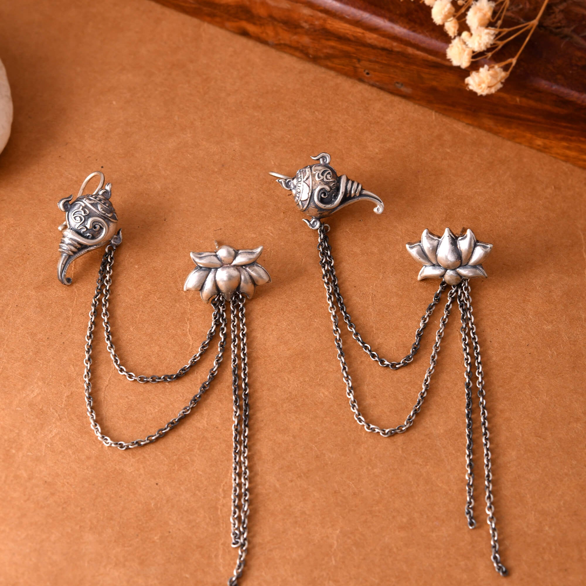 Pushp Silver stud with cuff - 925 Silver Jewellery Meera Jaipur