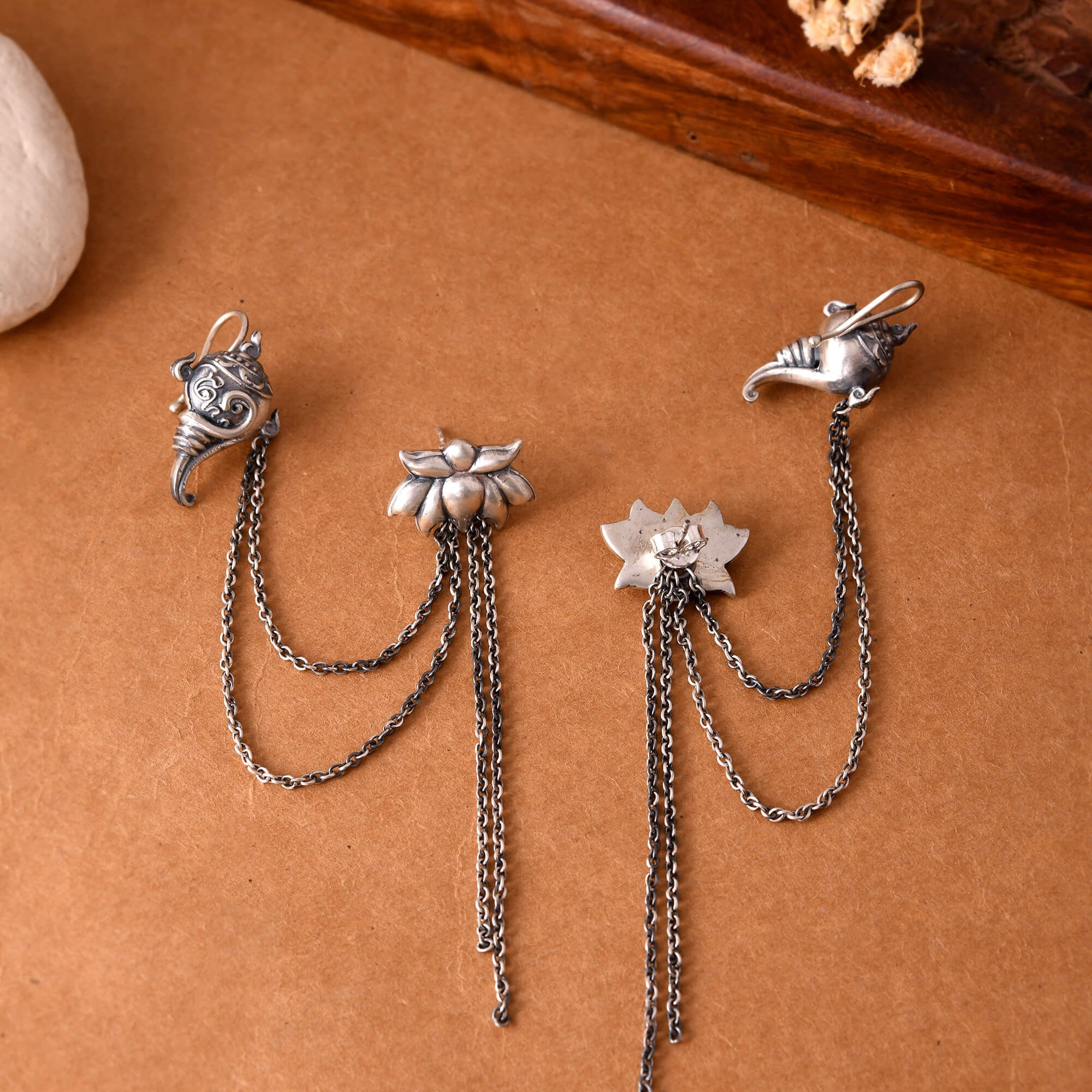 Pushp Silver stud with cuff - 925 Silver Jewellery Meera Jaipur