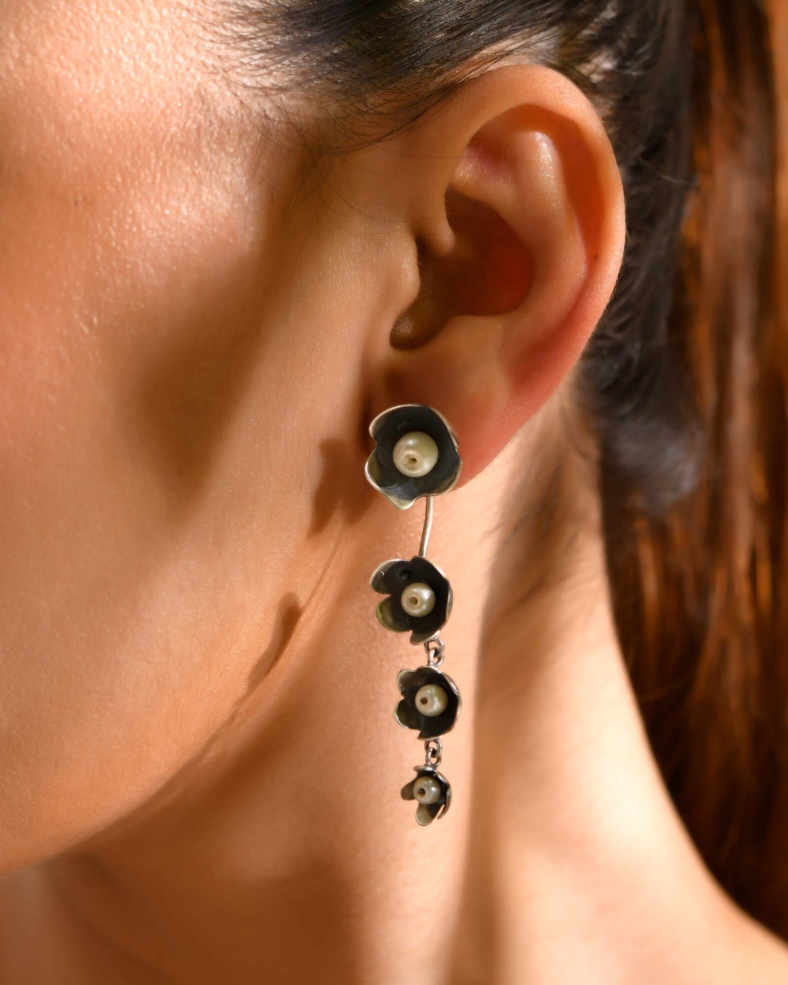 Shankh silver earrings latkan - 925 Silver Jewellery Meera Jaipur