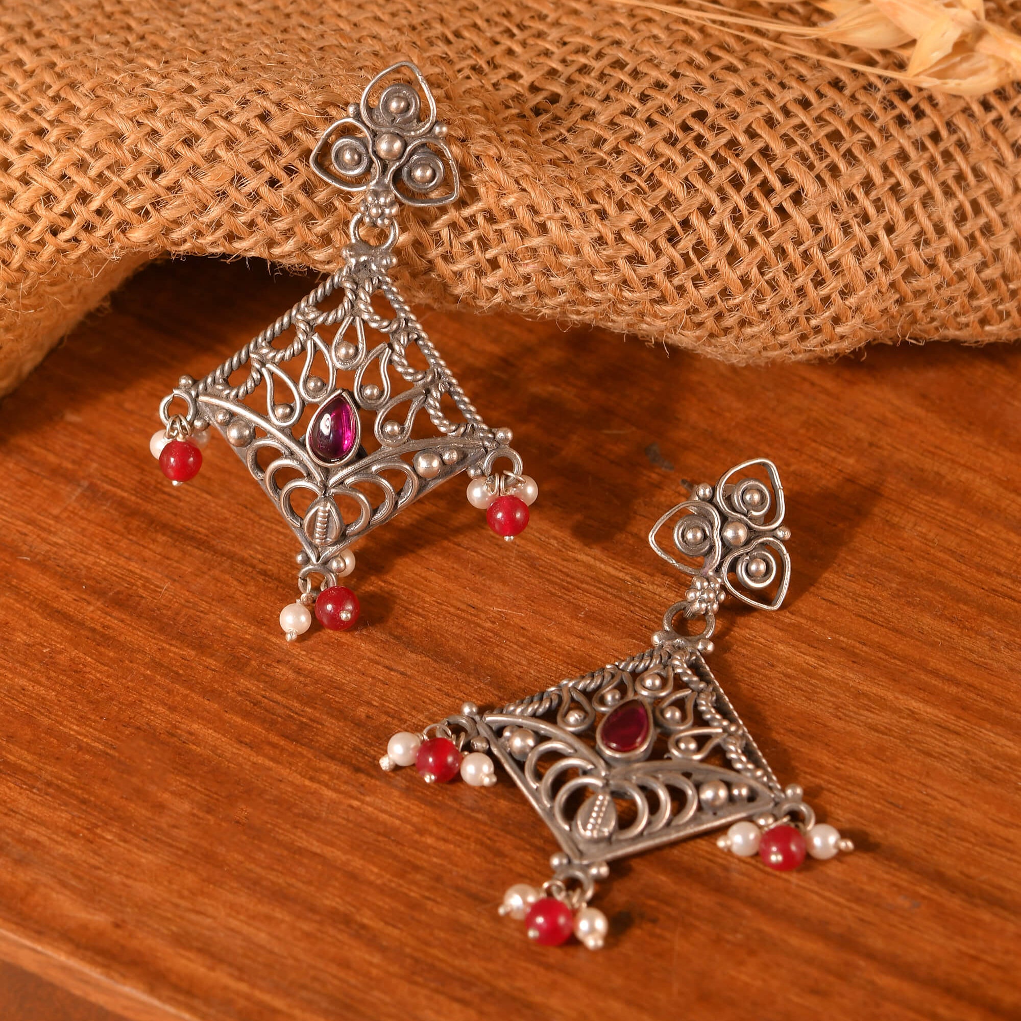 Jaali Silver Earrings - 925 Silver Jewellery Meera Jaipur
