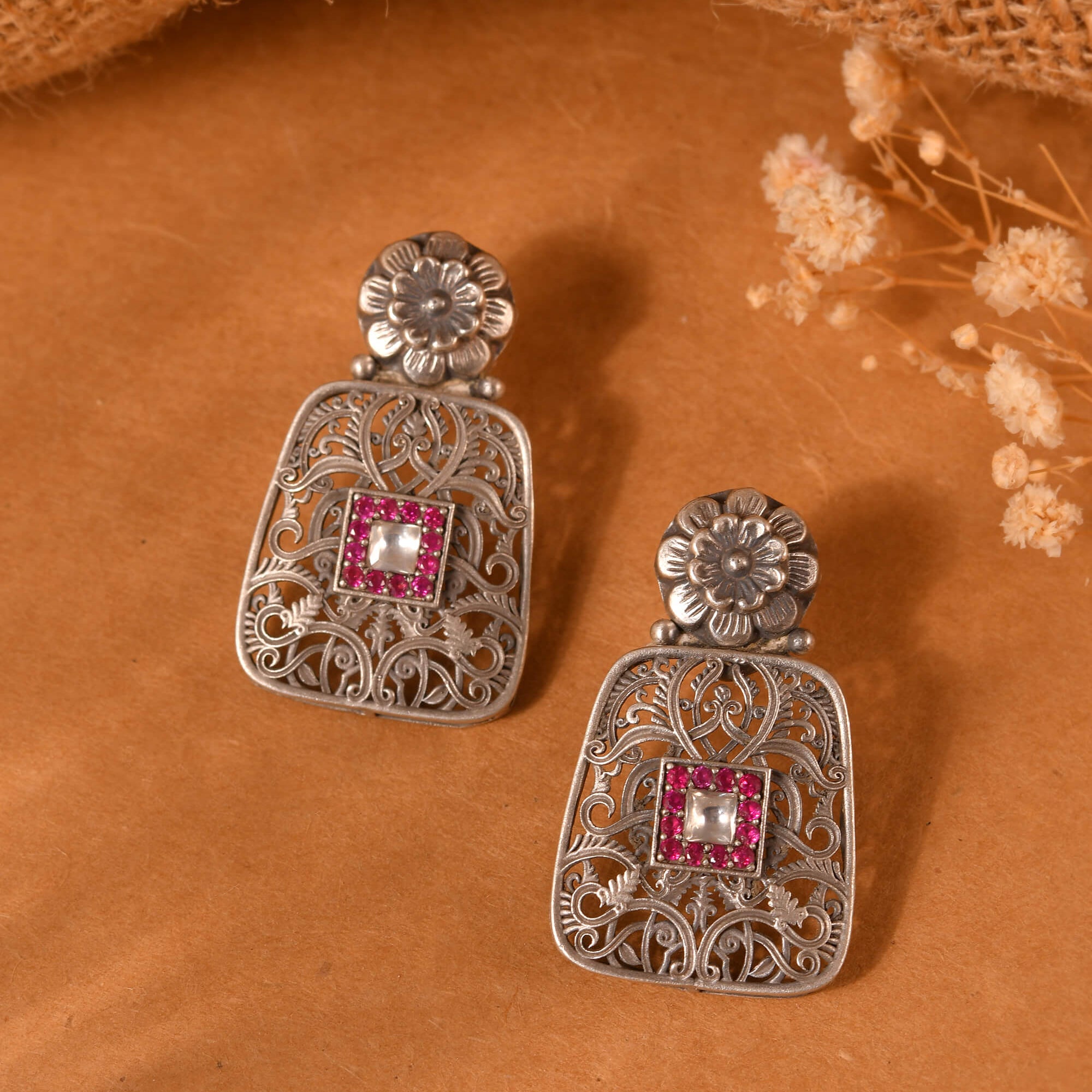 Jali silver earrings - 925 Silver Jewellery Meera Jaipur