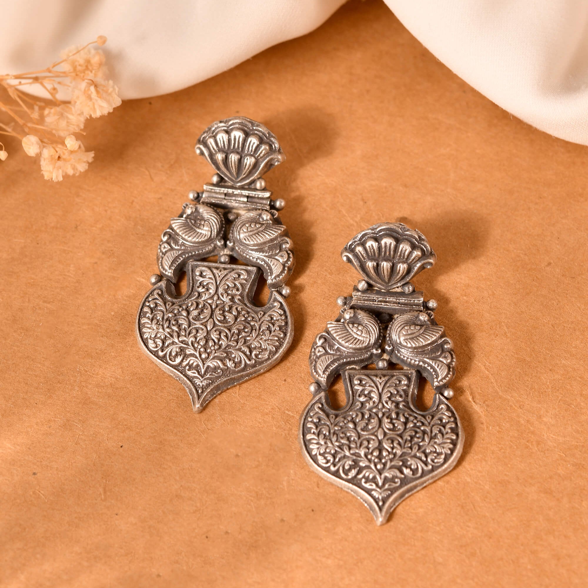 Temple silver earrings - 925 Silver Jewellery Meera Jaipur