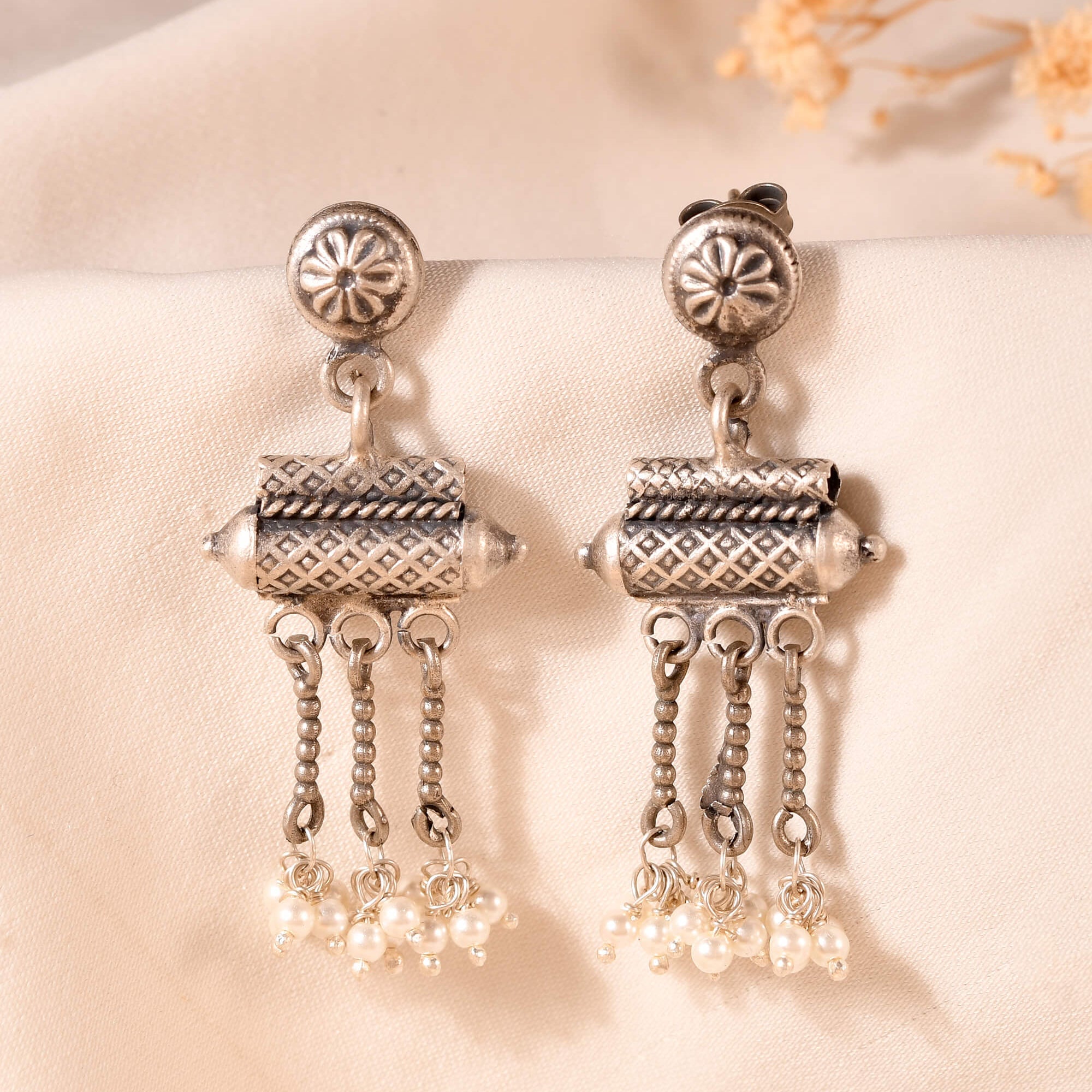 Silver Pearl Drop Choker Earring - 925 Silver Jewellery Meera Jaipur