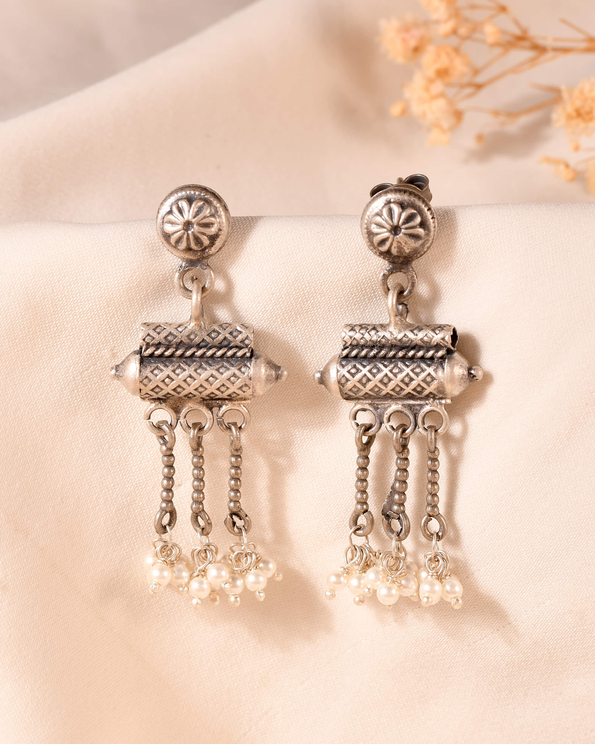 Silver Pearl Drop Choker Earring - 925 Silver Jewellery Meera Jaipur
