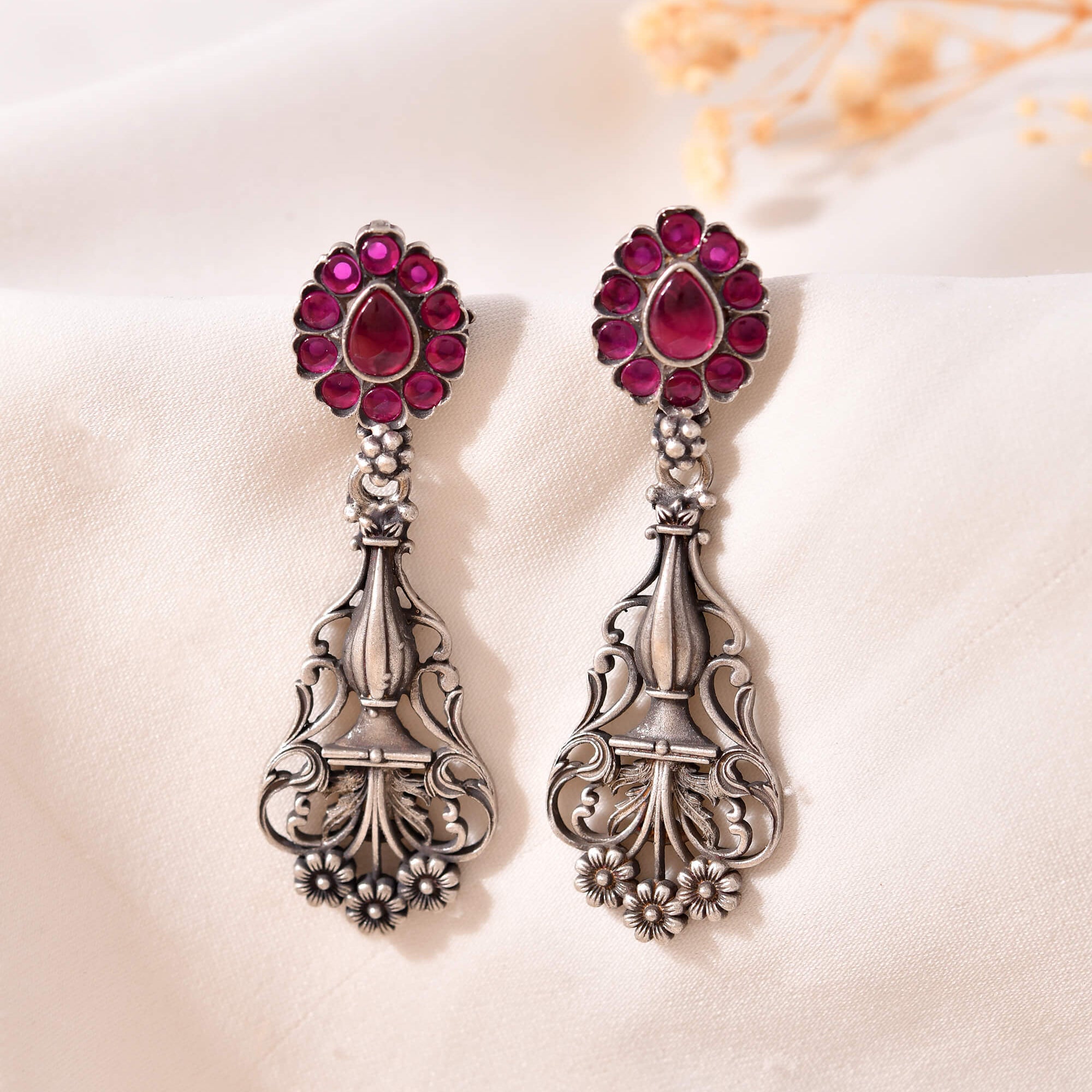Pushp Veena Silver Earrings - 925 Silver Jewellery Meera Jaipur