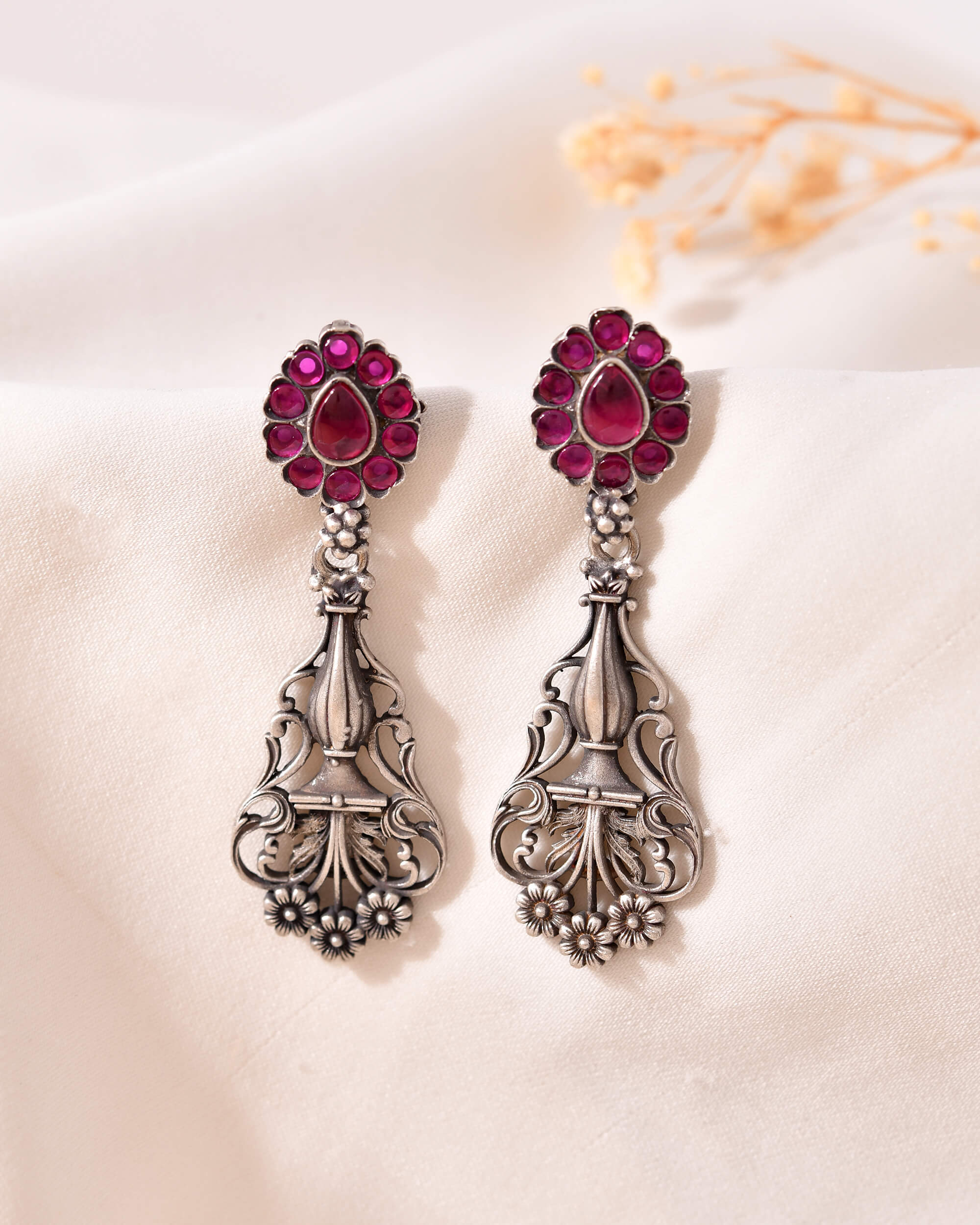 Pushp Veena Silver Earrings - 925 Silver Jewellery Meera Jaipur