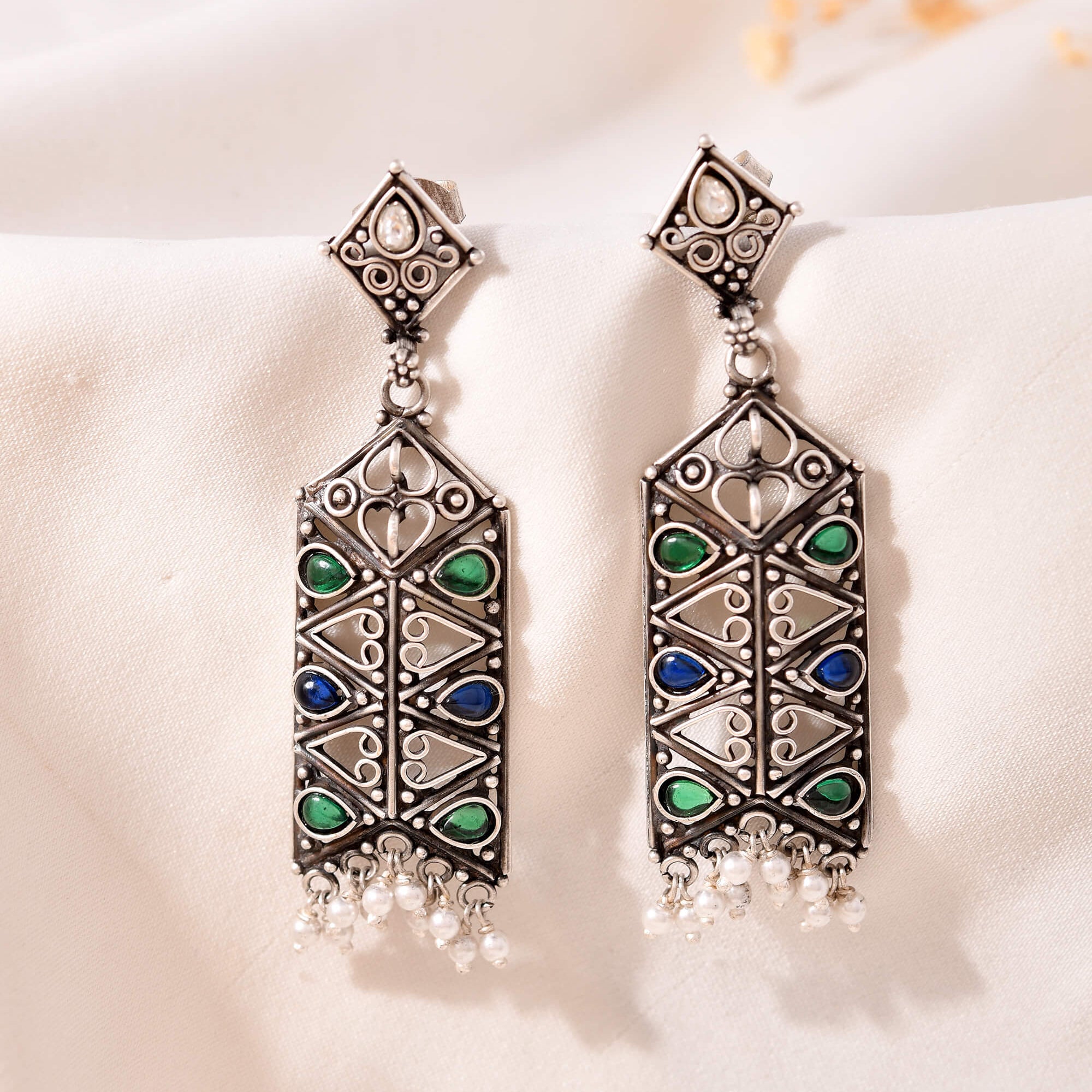 Rangjaat Silver Earrings - 925 Silver Jewellery Meera Jaipur