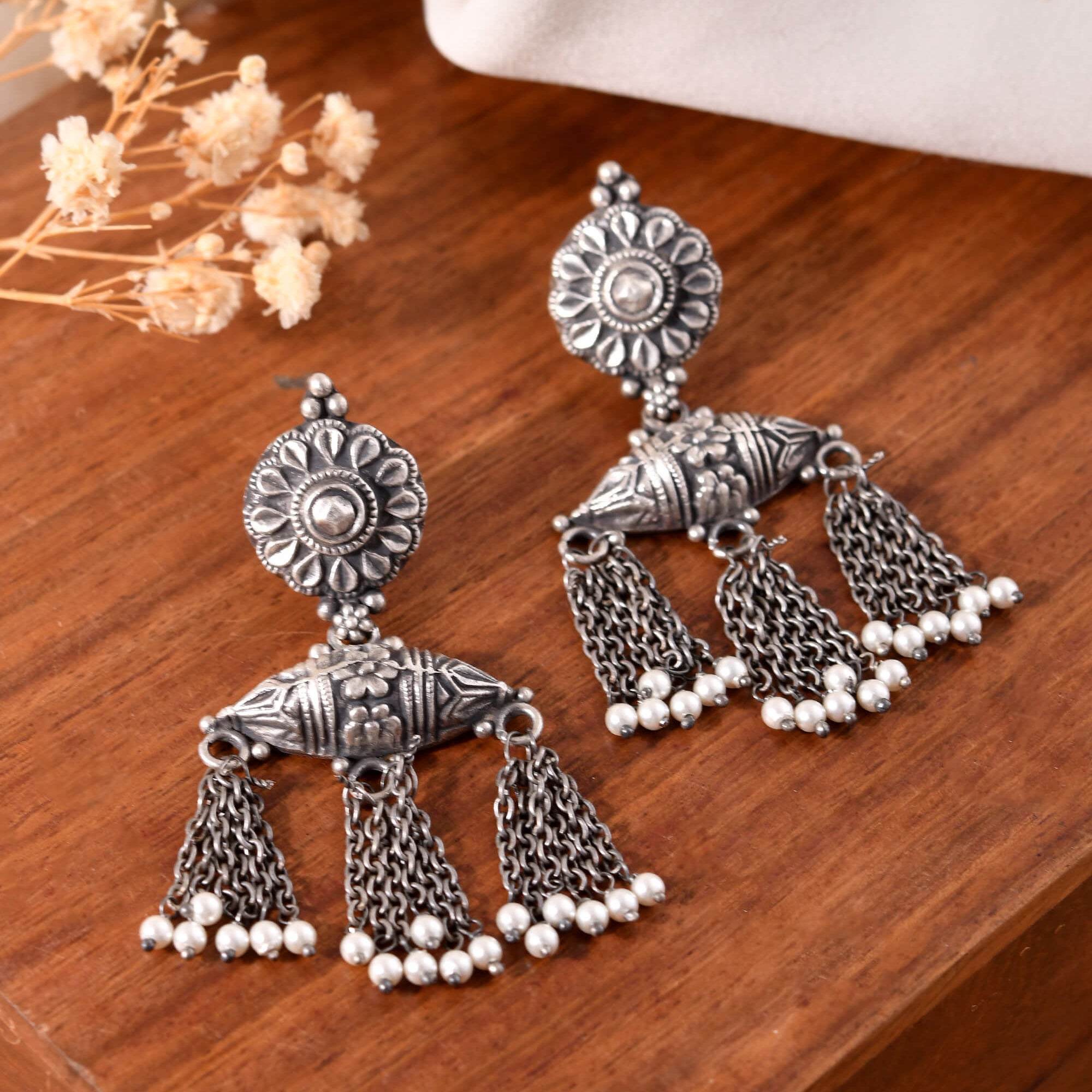 Dhwani Haar Silver Jhumki Earrings - 925 Silver Jewellery Meera Jaipur