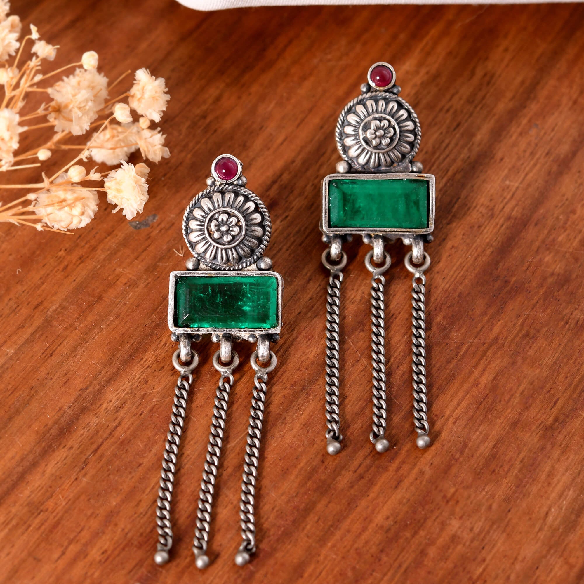 Panna Silver Earrings - 925 Silver Jewellery Meera Jaipur