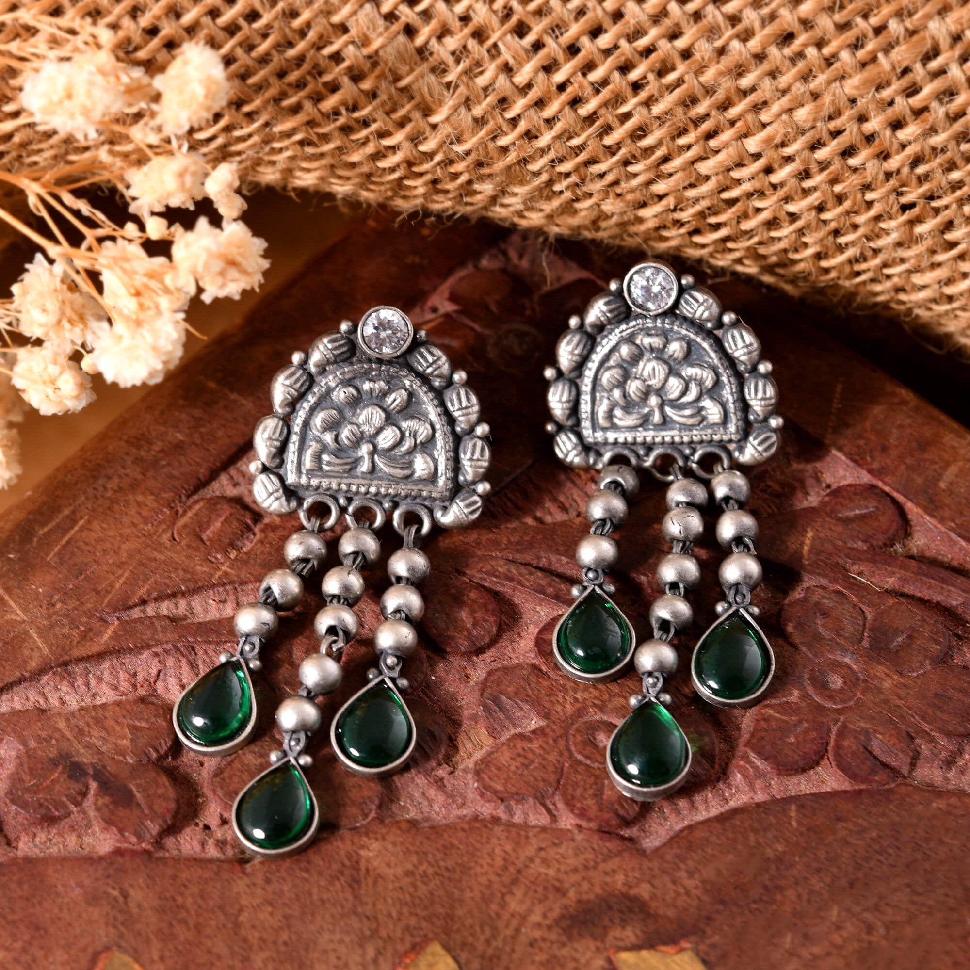 Harit long silver earrings - 925 Silver Jewellery Meera Jaipur