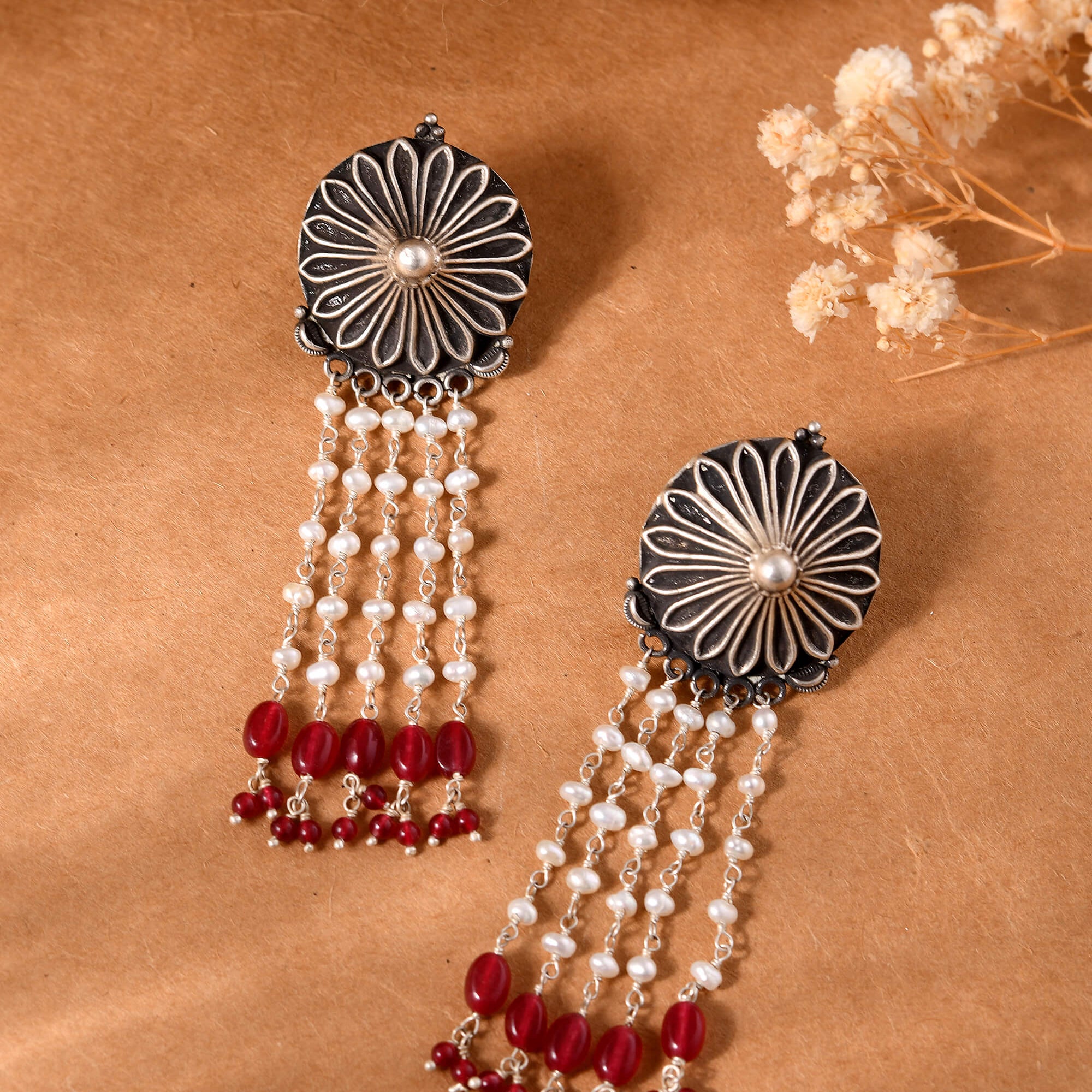 Pearl latkan silver earrings - 925 Silver Jewellery Meera Jaipur